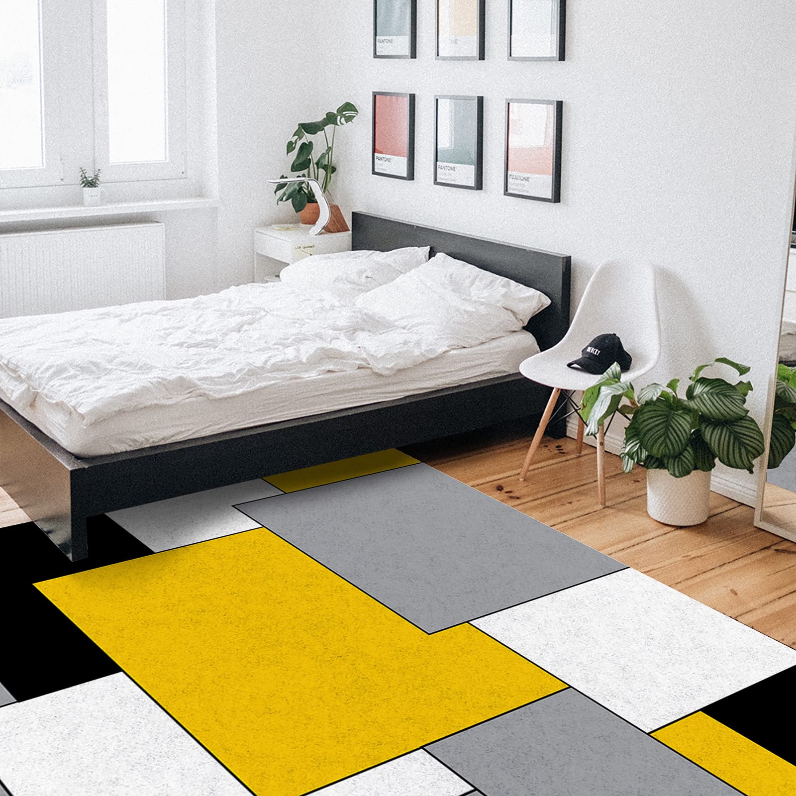 3x5ft Yellow Modern Geometric Area Rug - Machine Made Low Pile Stain-Resistant Washable Indoor Boho Rug for Living Room, Bedroom & Kitchen Decor