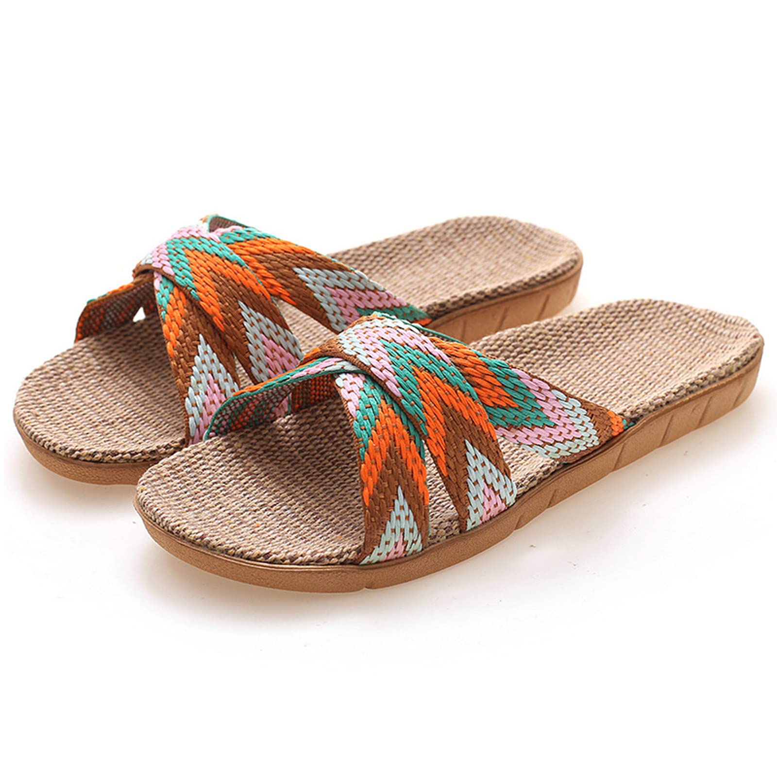 Anddyam Unisex Open-Toe Breathable Flax House Slippers for Men and Women - Comfortable Home Indoor/Outdoor Slides for Relaxation, Spa, and Backyard Use