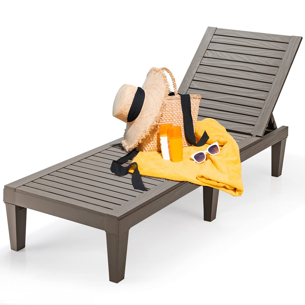 Tangkula Outdoor Chaise Lounge Chair - Lightweight Adjustable Patio Recliner with 5 Positions, Perfect for Poolside, Beach, Backyard & Balcony Relaxation | Durable & Comfortable for Sunbathing, Lounging & Outdoor Leisure (Coffee)