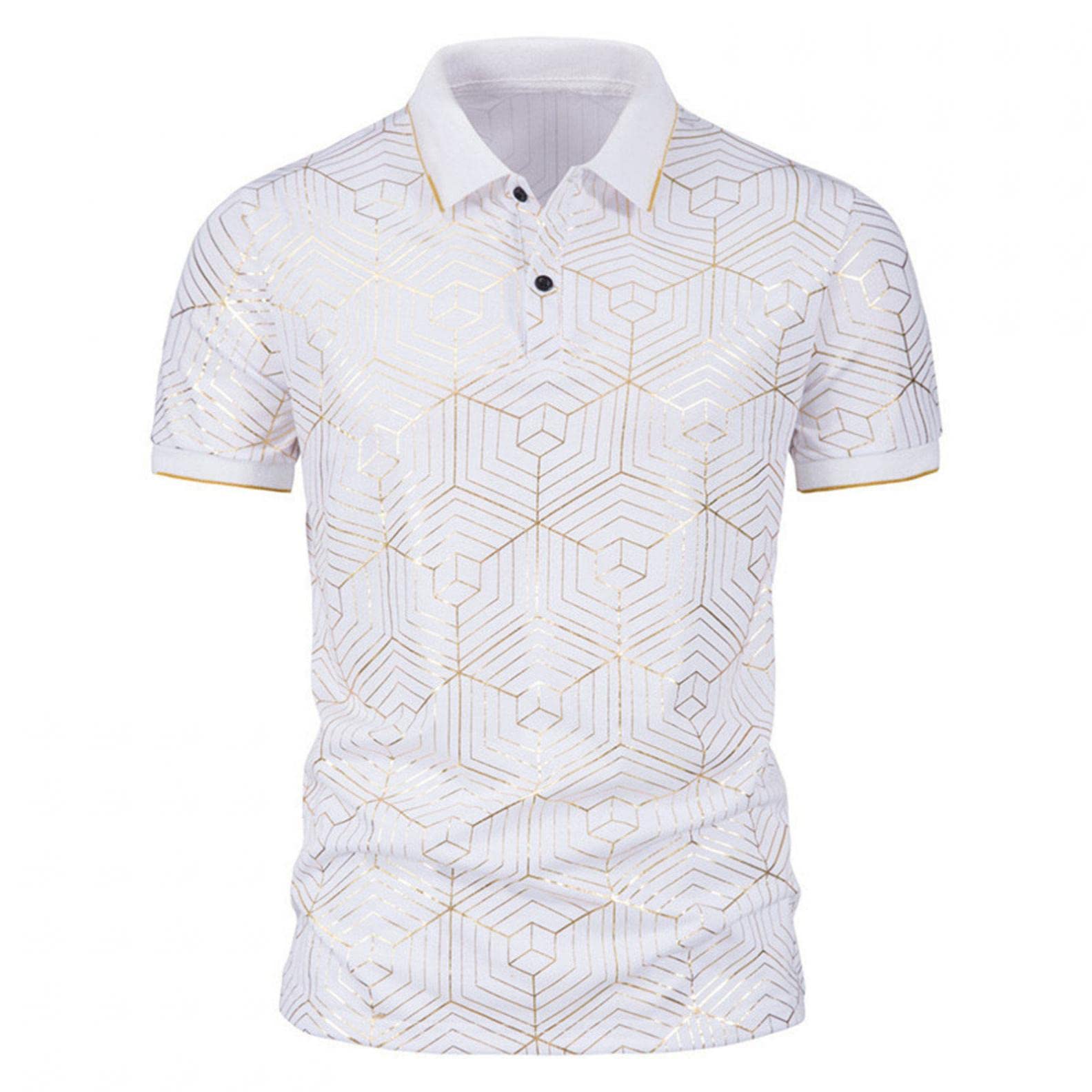 Men's Graphic Print Short Sleeve Polo Shirts - Fashion Quarter-Zip Casual T-Shirts with Bronzing Design | Perfect for Summer Outings, Streetwear & Casual Office Wear