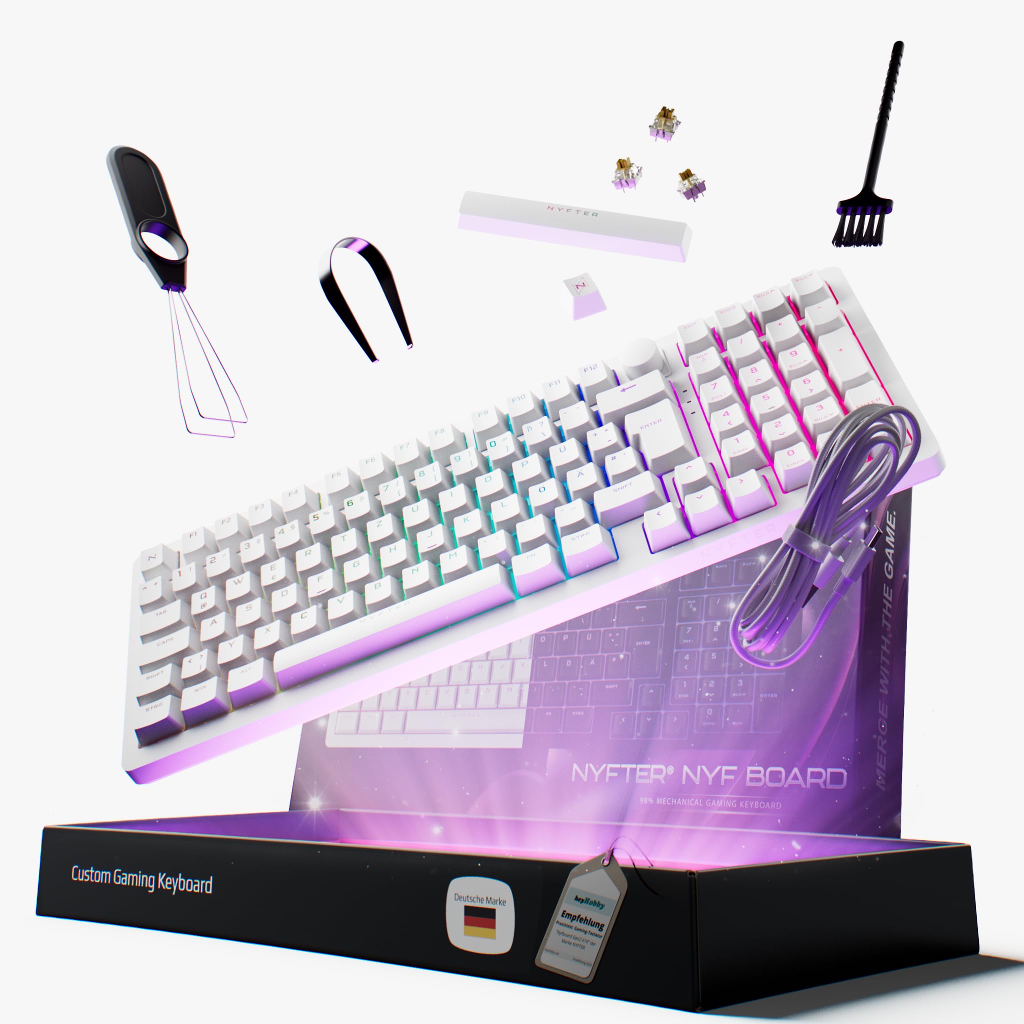 Nyfter Gaming Keyboard - 98% Layout, Gateron Yellow Switches, Hot-Swappable RGB - Perfect for Competitive Gamers