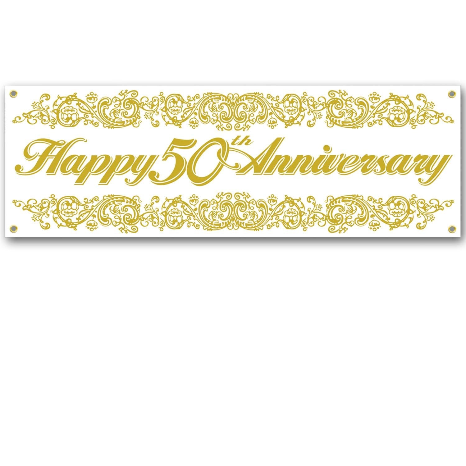 12 Pack Beistle 50th Anniversary Sign Banner - Gold & Black Party Decorations for Milestone Birthday Celebrations, Retirement Parties & Anniversary Events