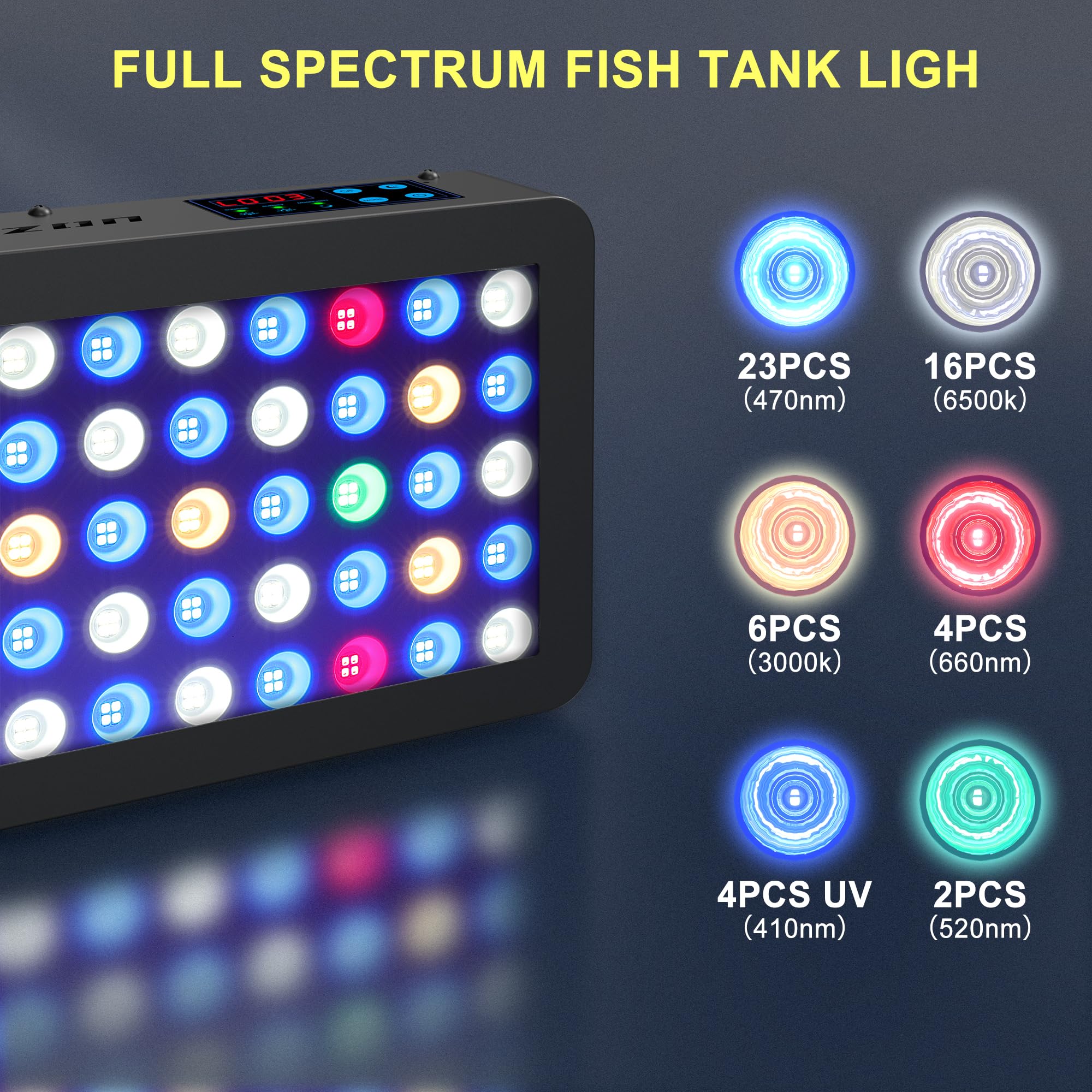 Phlizon 165W Dimmable LED Aquarium Light with Timer & Temperature Monitor - Full Spectrum Fish Tank Light for Coral Reef, Marine Fish, LPS/SPS - Perfect for Saltwater Tanks, Aquatic Plant Growth & Home Aquascaping