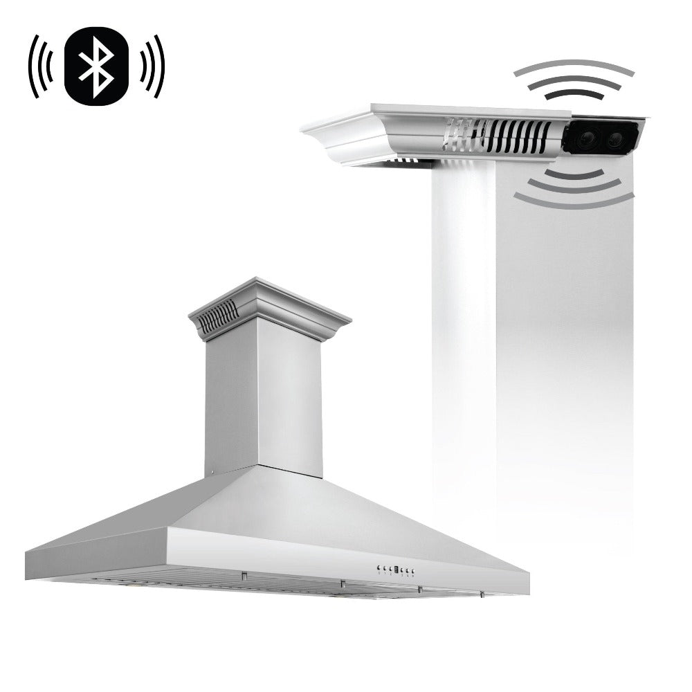 ZLINE KL3CRN BT Stainless Steel Ducted Wall Mount Range Hood with Built-in CrownSound Bluetooth Speakers - Perfect for Modern Kitchens & Open-Concept Living Spaces