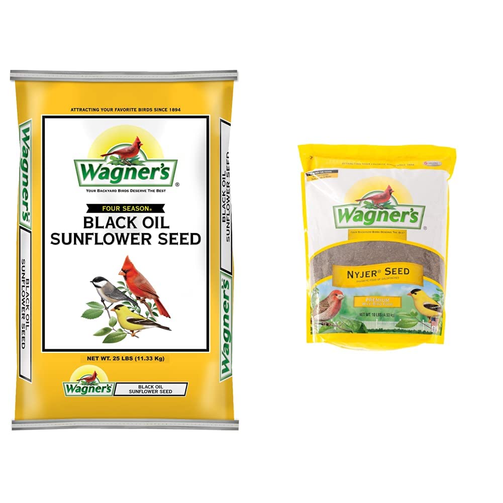 Premium Black Oil Sunflower Seeds & Nyjer Seed Wild Bird Food Combo - 25lb Bag + 10lb Bag - High Energy Bird Feed for Cardinals, Finches & Songbirds - Backyard Bird Watching & Garden Feeding