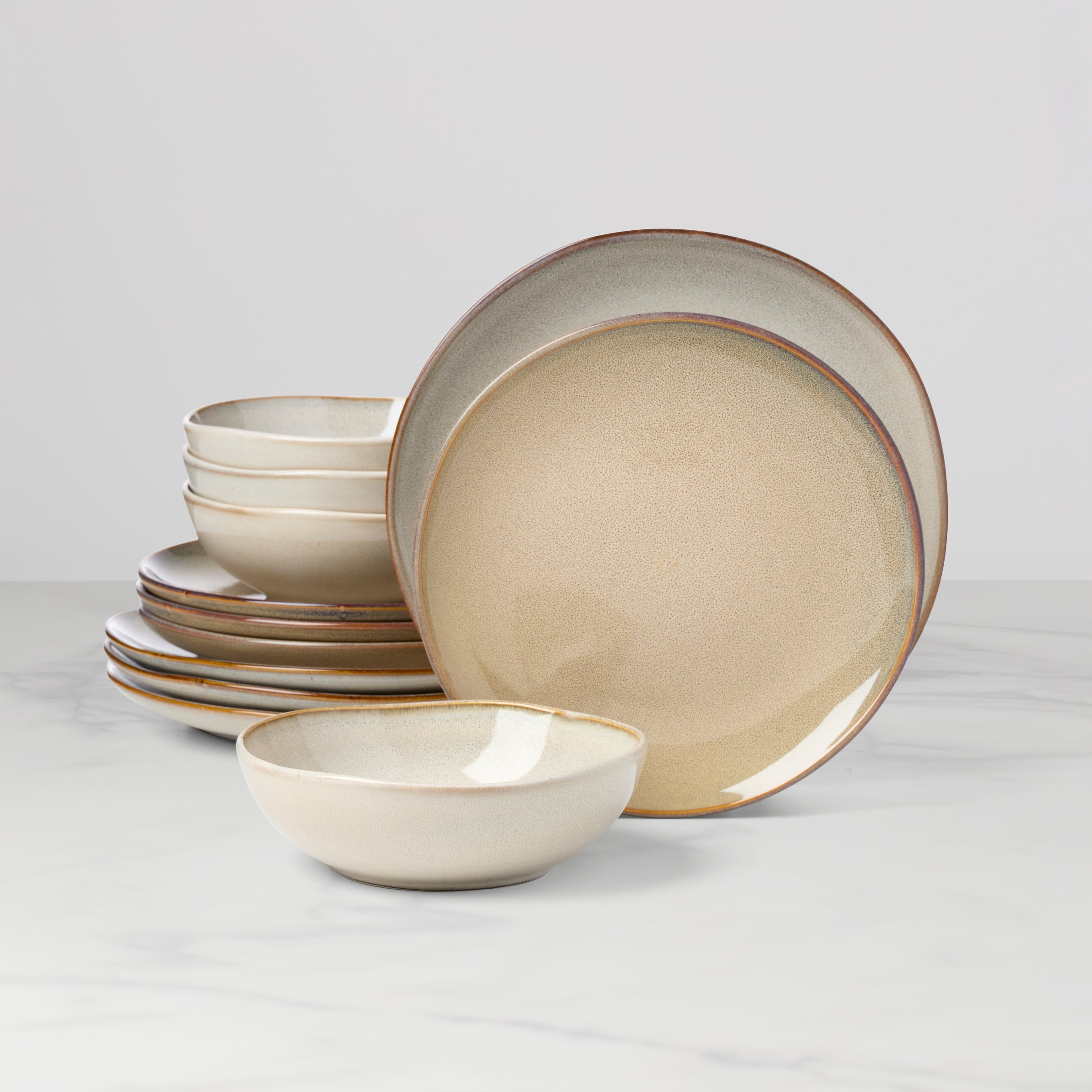 Organic Oatmeal 12-Piece Dinnerware Set - Eco-Friendly Stoneware for Everyday Dining & Entertaining