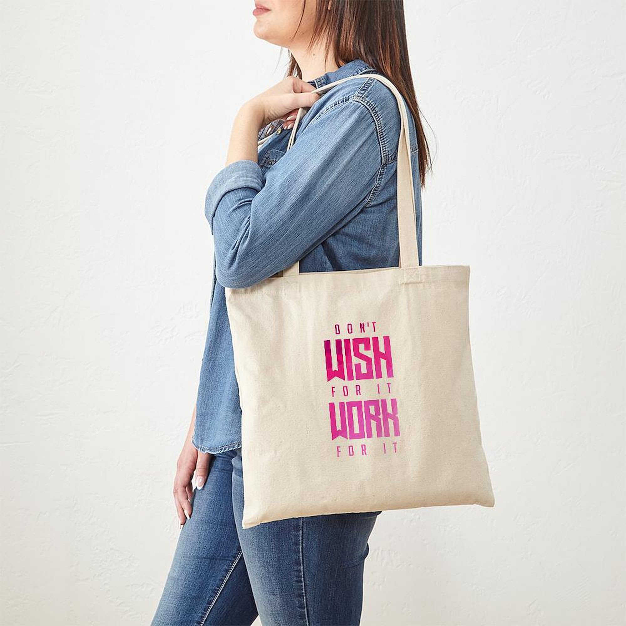 Don't Wish For It Pink Canvas Tote Bag - Eco-Friendly Reusable Shopping Bag for Women | Perfect for Groceries, Beach Trips & Everyday Use