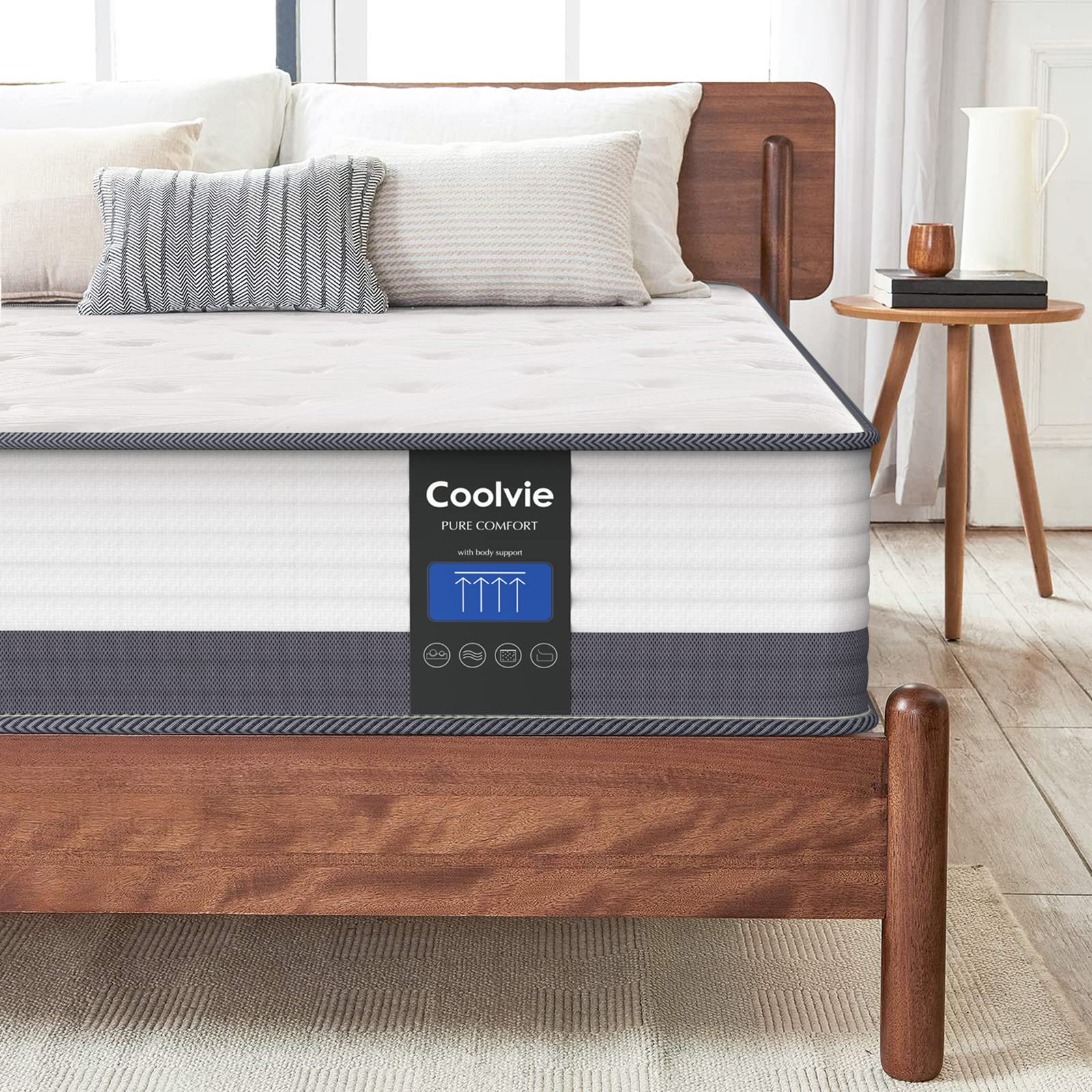 Coolvie 10 Inch Full Size Mattress - Pocketed Coils & Gel Memory Foam Hybrid Mattress for Motion Isolation & Breathability - Medium Firm Support for Back, Stomach & Side Sleepers - Perfect for Guest Rooms, Dorms & Apartments