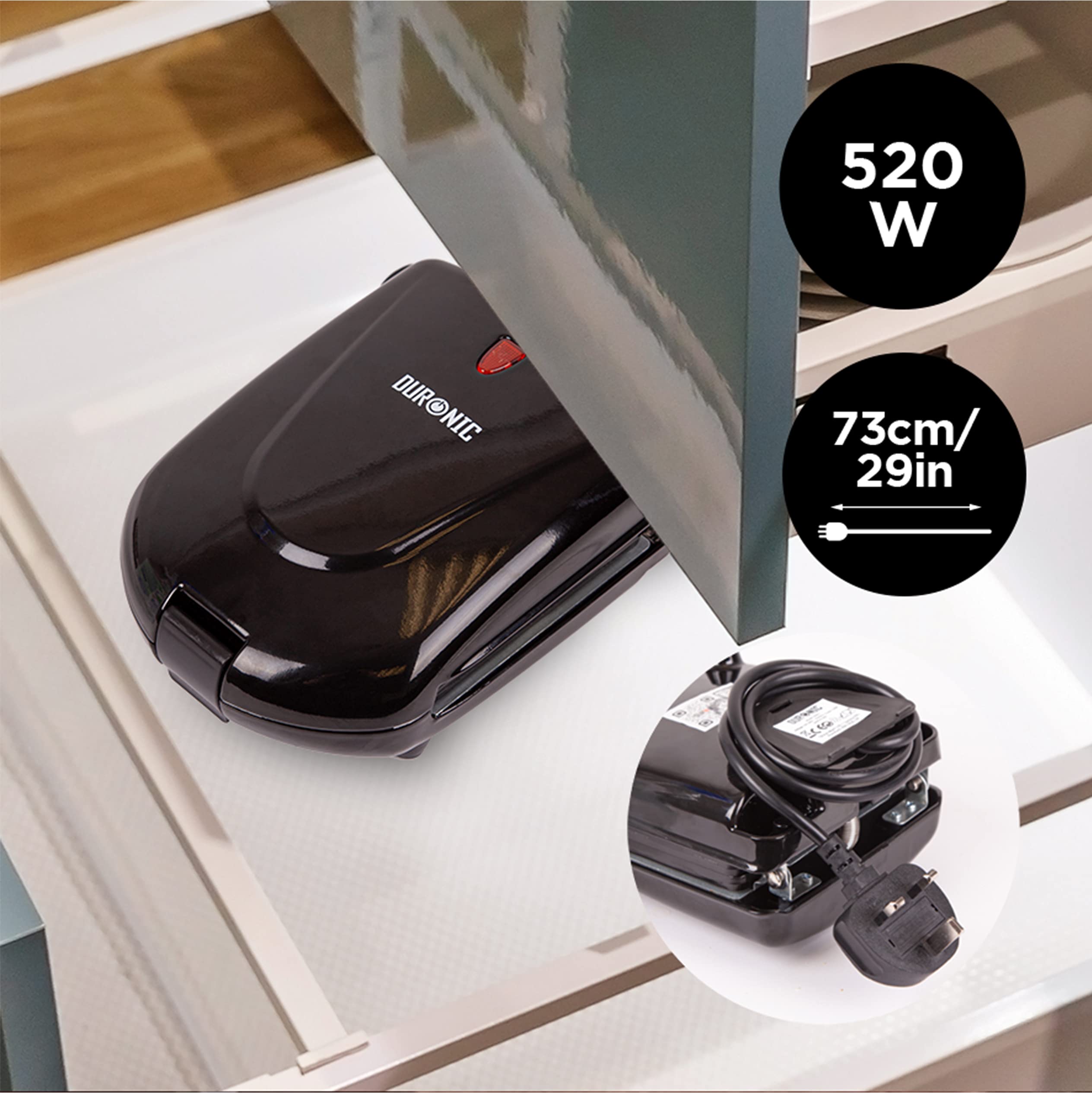 Duronic WM52 2-in-1 Waffle Maker & Mini Grill | 520W Non-Stick Electric Griddle with Detachable Plates | Perfect for Waffles, Paninis, Eggs & Grilled Sandwiches | Compact Breakfast & Snack Maker for Home, Office or Dorm Use