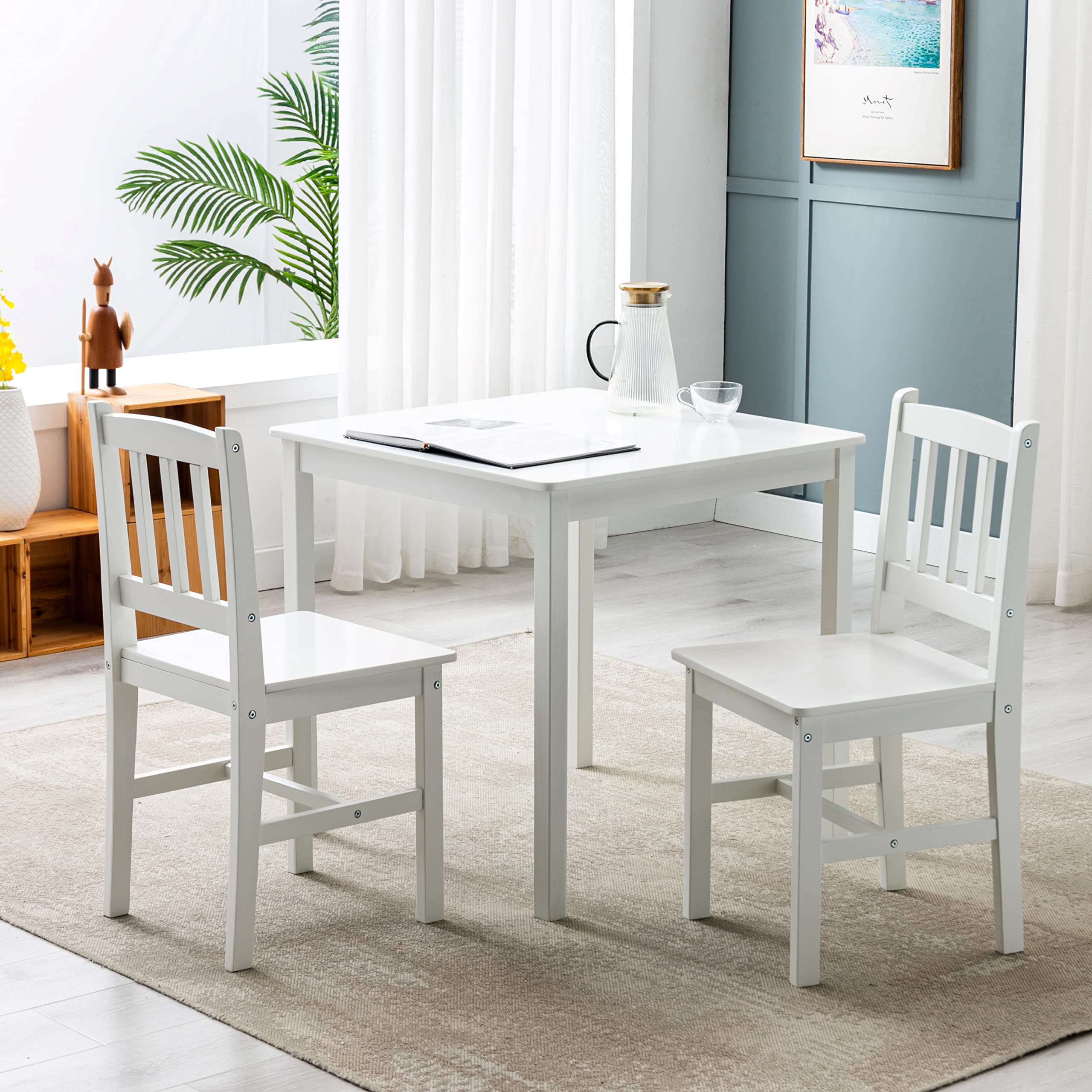 Solid Wood Dining Table Set with 2 Chairs - Classic White Kitchen Table for Home & Restaurant Use - MCC Direct 2+1 Seater for Family Meals & Entertaining