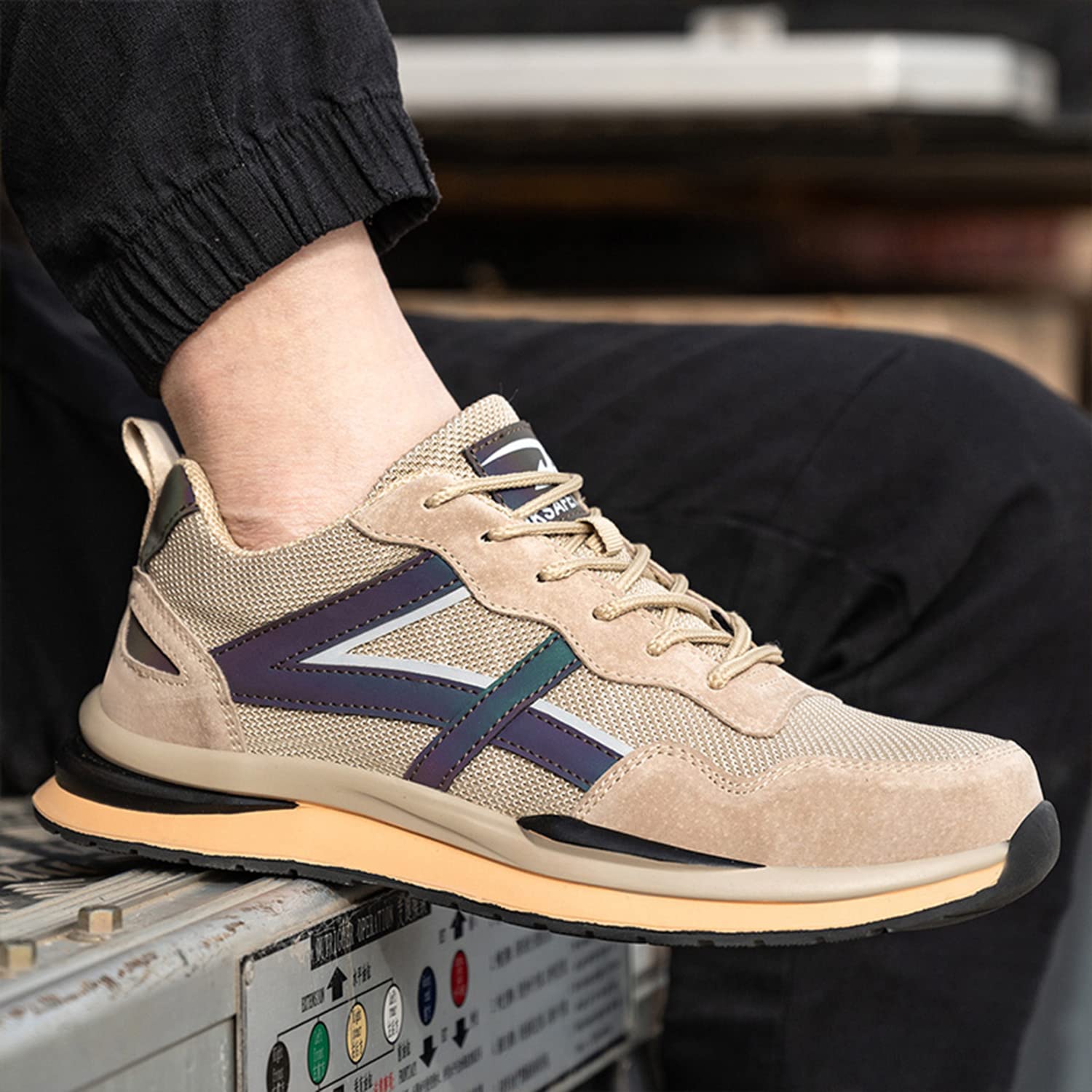 Men's Steel Toe Work Shoes - Lightweight & Breathable Safety Sneakers for Construction & Industrial Work