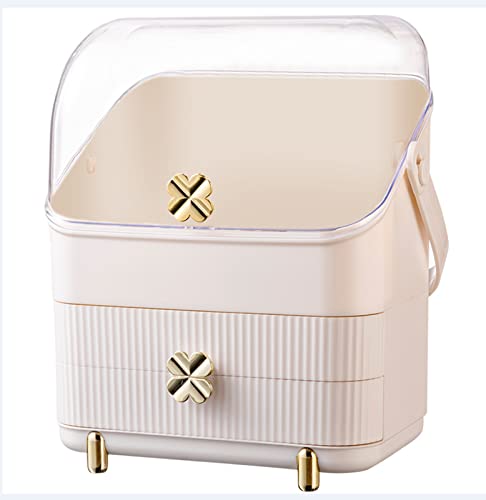 Luxury Cosmetic Storage Box - Large Capacity Drawer Organizer with Dust Proof Design - White Makeup Vanity Organizer for Desktop, Travel & Home Use