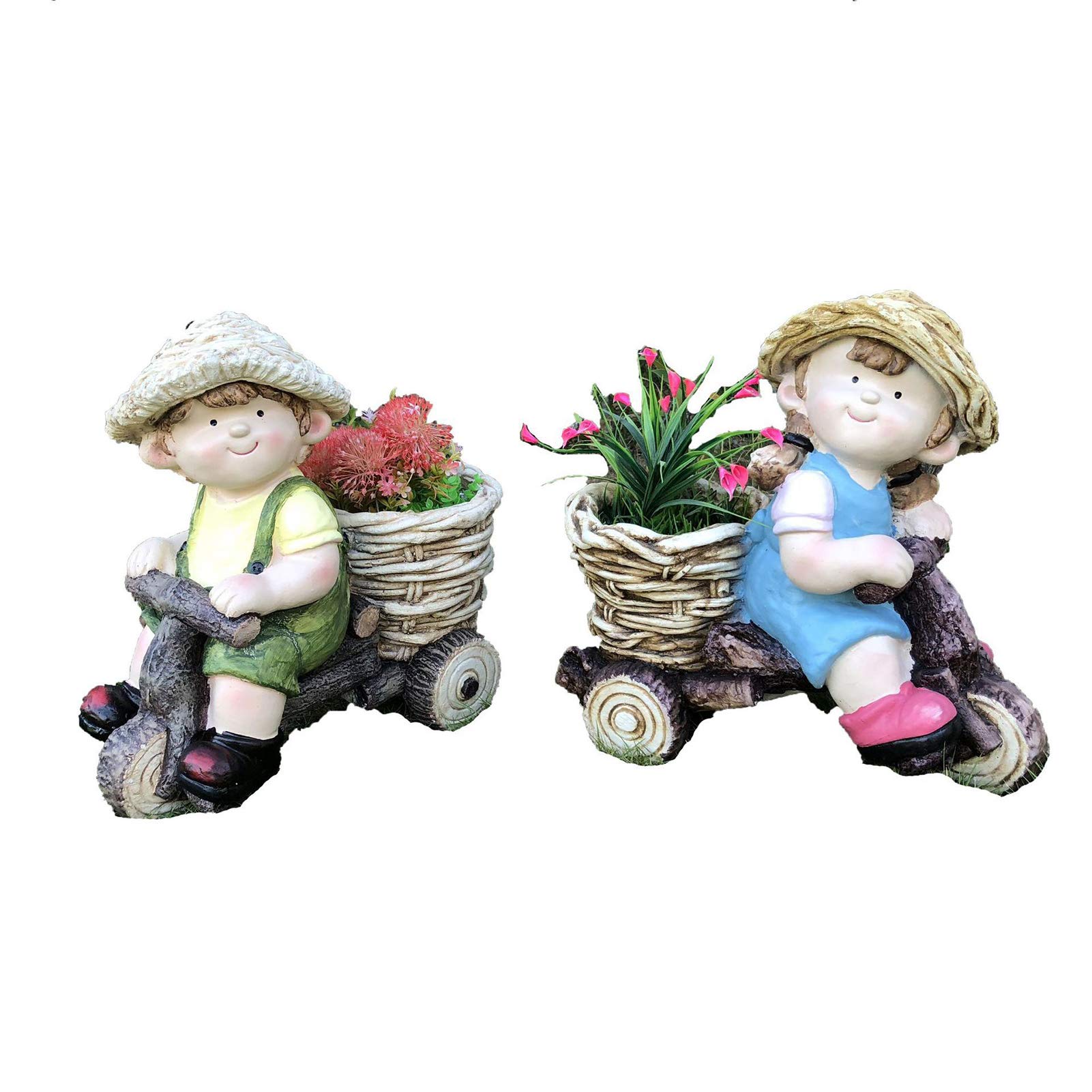 2pcs Cute Resin Bicycle Flower Pots - Lovely Garden Ornaments for Outdoor Decor, Kids Room & Patio Decoration - Durable Character Flowerpot for Plants & Home Garden