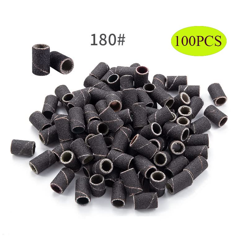 Coarse & Fine Grit Sanding Bands for Nail Drill - 180# 100Pcs (8MM Black) - Professional Nail File Set for Natural & Acrylic Nails - Perfect for Manicures, Pedicures & Nail Art