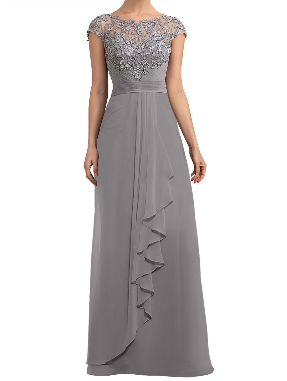 Elegant Mother of The Bride Dress - Cap Sleeve Long Formal Gown with Scoop Neck for Women | Perfect for Weddings, Proms & Special Occasions