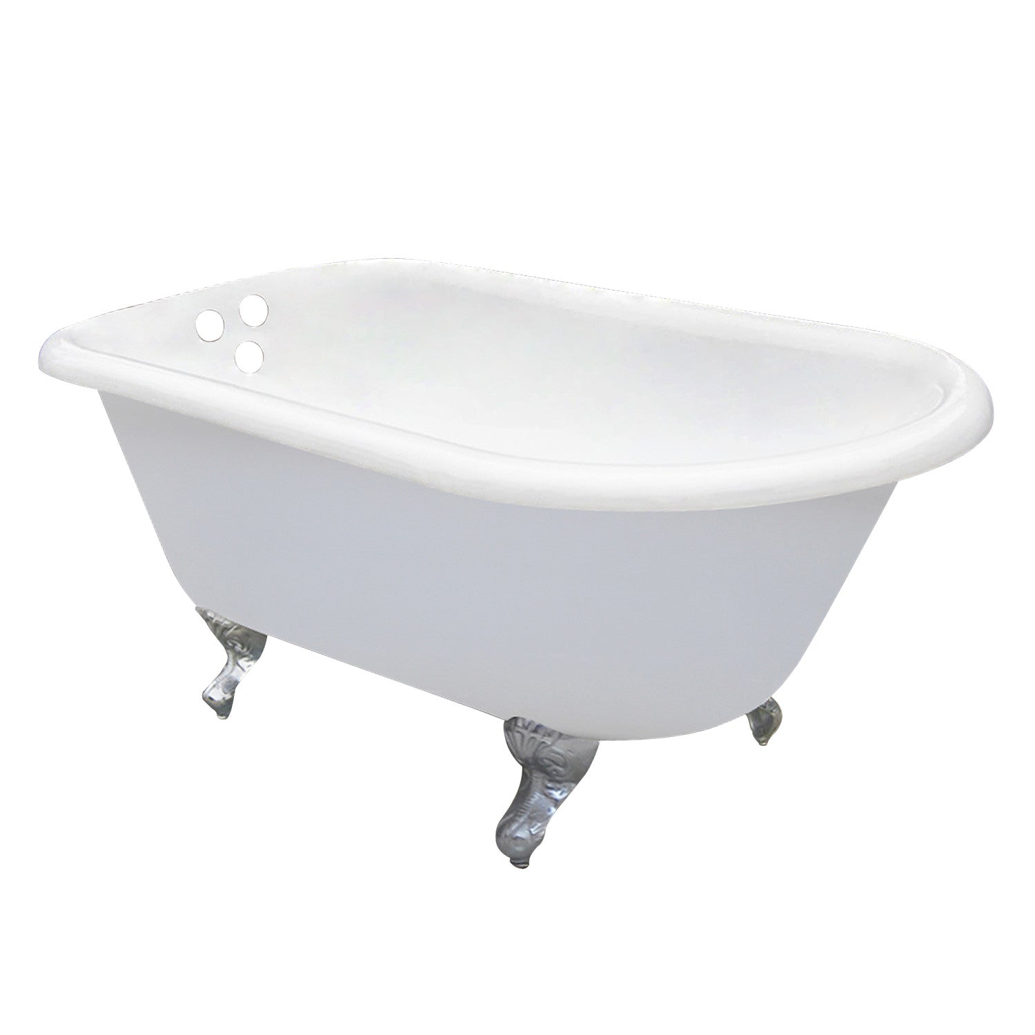 Aqua Eden 66 Inch White Cast Iron Clawfoot Bathtub with Roll Top - Oval Rectangular Design, 3 3/8 Inch Wall Drillings, Polished Chrome Finish for Vintage & Luxury Bathroom Decor