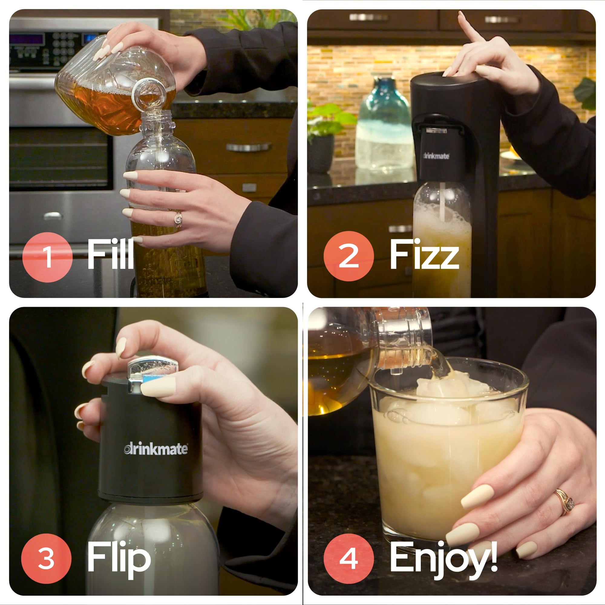 Drinkmate OmniFizz Sparkling Water Maker Machine - CO2 Carbonation System for Homemade Soda, Sparkling Water & Flavored Drinks - Includes 2 Syrups (Ginger Lemon & Italian Pomegranate) - Perfect for Home Bars, Parties & Healthy Hydration