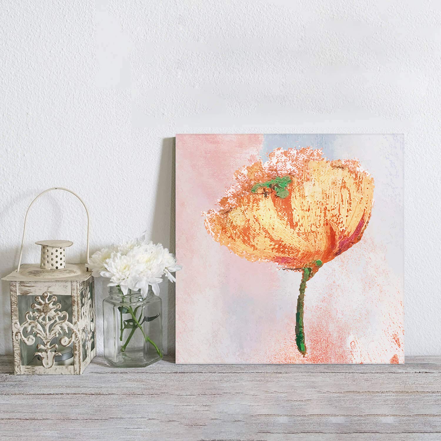 Abstract Orange Poppy Flower Canvas Wall Art - Modern Oil Painting Gallery Wrap Giclee Print - Stretched & Framed Ready to Hang - 12
