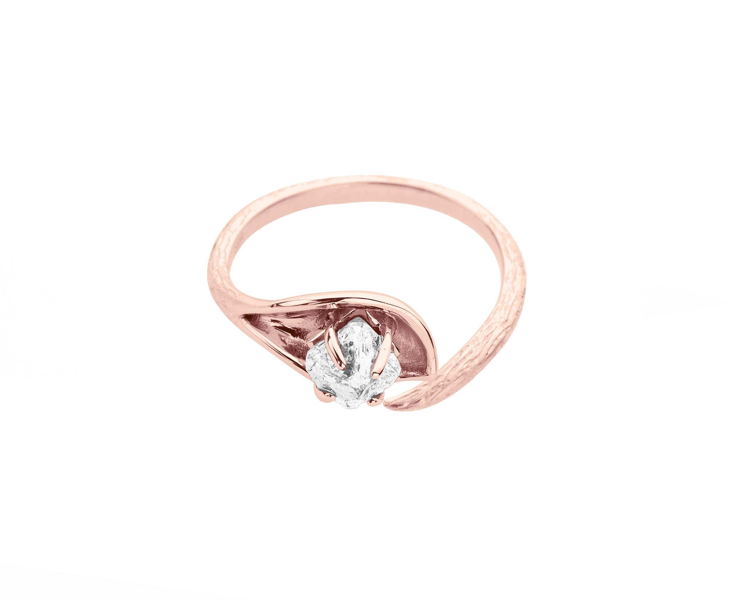Conflict-Free Raw Diamond Engagement Ring in Rose Gold - Ethical Rough Diamond Wedding Band - Nature-Inspired Twig Flower Ring - Rustic Calla Lily Ring for Women - Perfect for Outdoor Weddings, Boho Chic Style & Unique Proposals