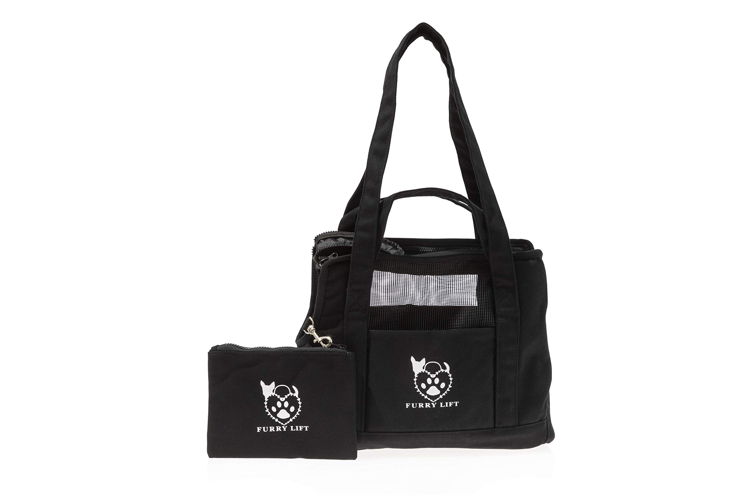 Airline Approved Pet Carrier Purse for Small Dogs & Cats - Breathable Mesh Design with Storage Pockets, Sherpa Lined, Fits Pets Up to 10lbs - Perfect for Travel on Airplanes, Cars, Buses & Subways - Ideal for Daily Commutes, Vet Visits & Weekend Getaways (Black)