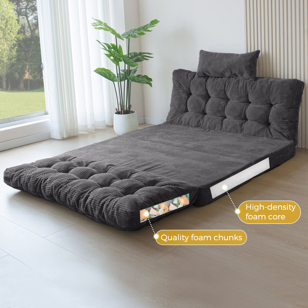 MAXYOYO Tufted Bean Bag Sofa Bed with Pillows - Foldable Floor Couch for Living Room, Bedroom & Dorm - Dark Grey - Perfect for Lounging, Gaming & Relaxation