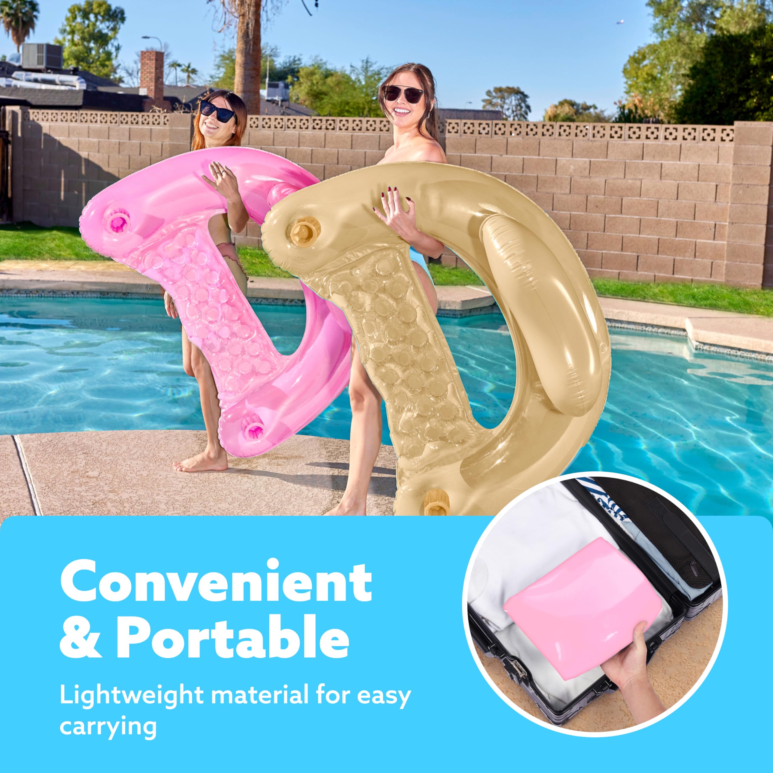 **SLOOSH Inflatable Pool Floats for Adults - 2 Pack Floating Chairs with Cup Holders, Blow Up Hammock Lounger & Noodle Mat - Perfect for Summer Swimming, Beach Parties & Relaxing by the Pool**