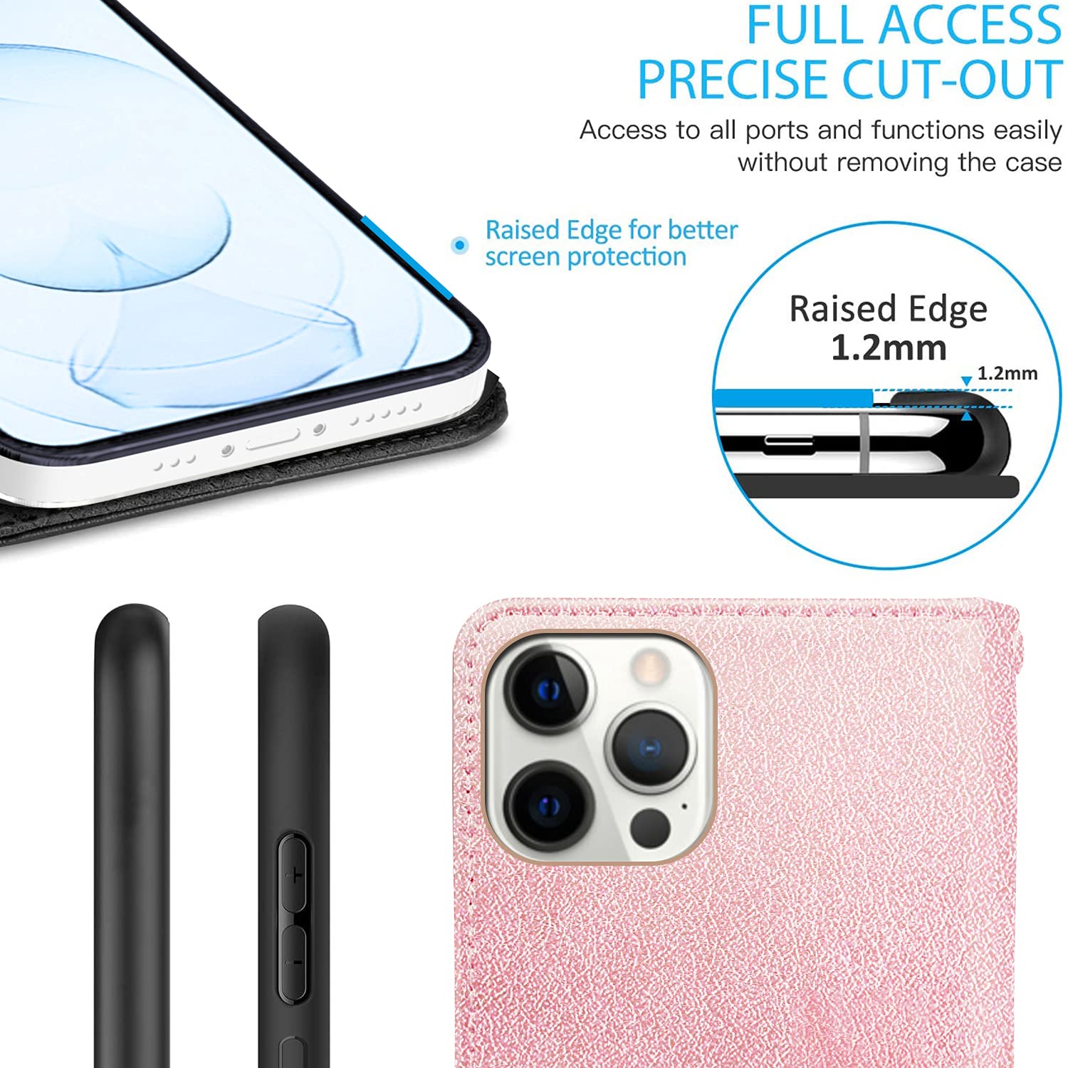 Premium Leather Wallet Case for Apple iPhone 13 Pro Max - RFID Blocking Flip Folio Stand Cover with Card Slots (Rose Gold) | Perfect for Business Travel, Daily Commute & Hands-Free Viewing
