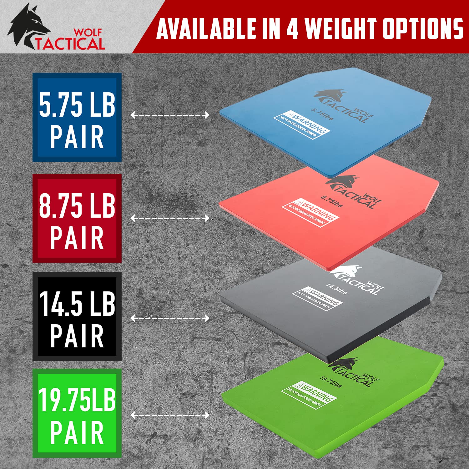 WOLF TACTICAL Weight Vest Plates - 5.75LB/8.75LB/14.5LB/19.75LB Pairs for CrossFit, Strength Training & Running - Adjustable Weight Plates for Home Gym, Outdoor Workouts & Military Fitness Training