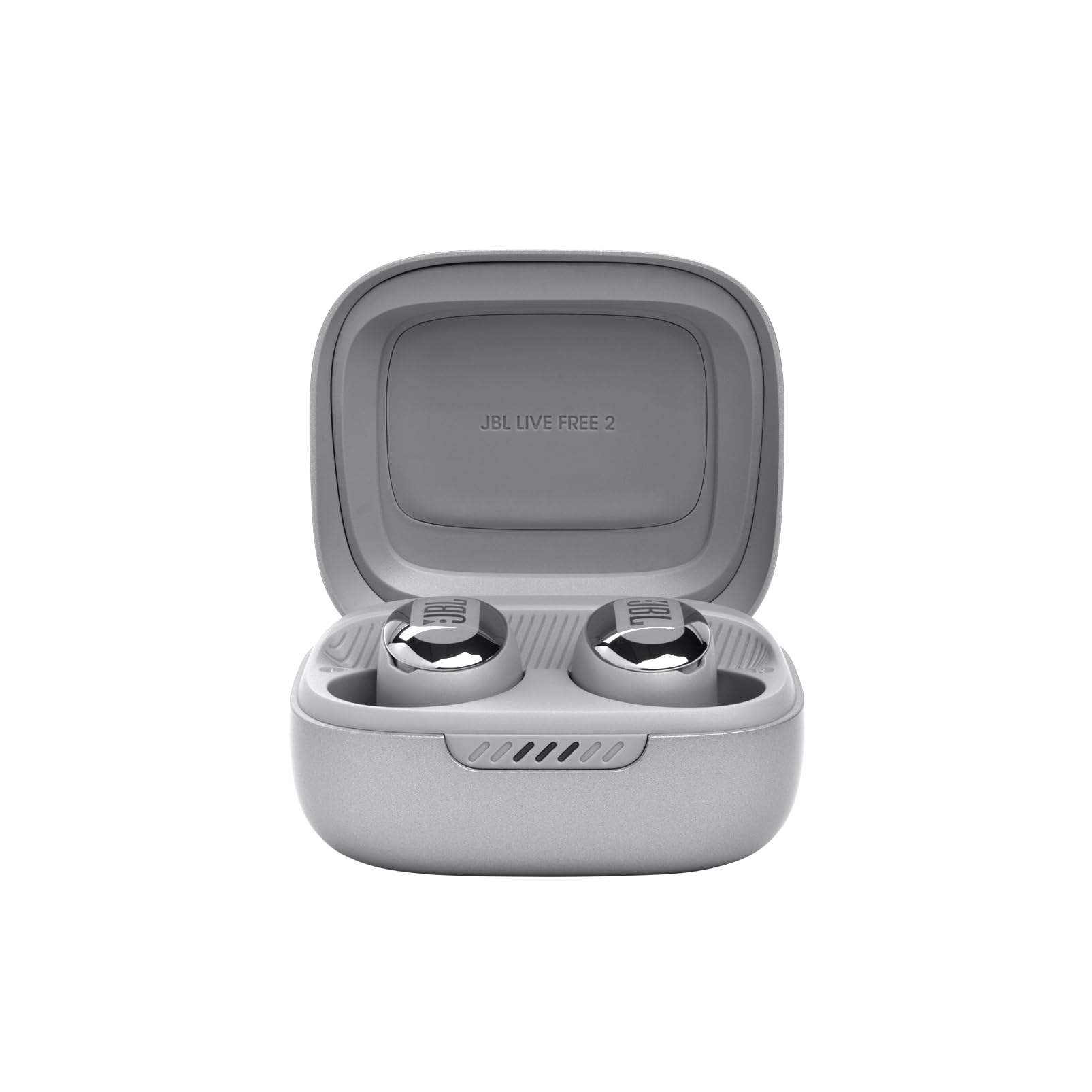 JBL Live Free 2 True Wireless Noise Cancelling Earbuds - 35hr Playtime, 6-Mic Clear Calls, IPX5 Waterproof, Oval Design for Comfort & Bass (Silver) | Perfect for Workouts, Commuting & Travel