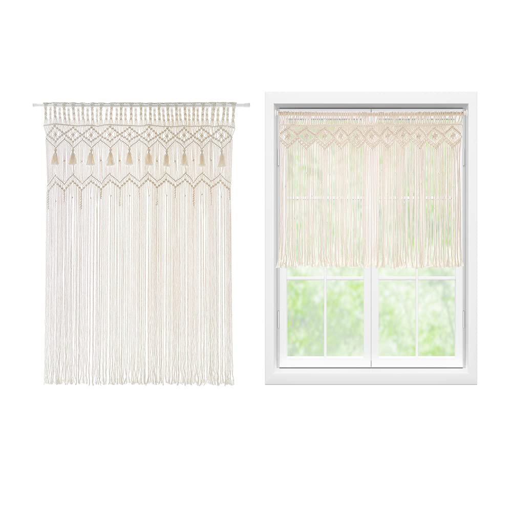 Handwoven Macrame Wall Hanging Curtain Set of 2 - Boho Room Divider, Wedding Backdrop, Closet Door Decor for Bedroom, Nursery & Bohemian Home Decor
