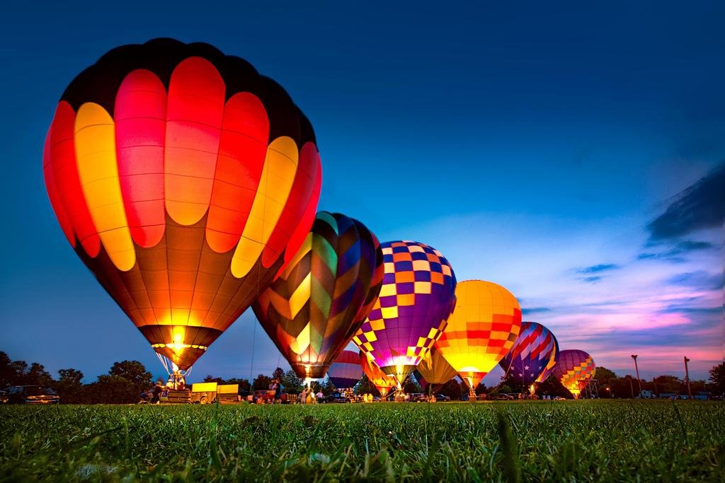 Laminated Hot Air Balloons Glowing at Night Wall Art Poster - 24x16 Inches, Dry Erase, Perfect for Home Decor, Office & Classroom Inspiration