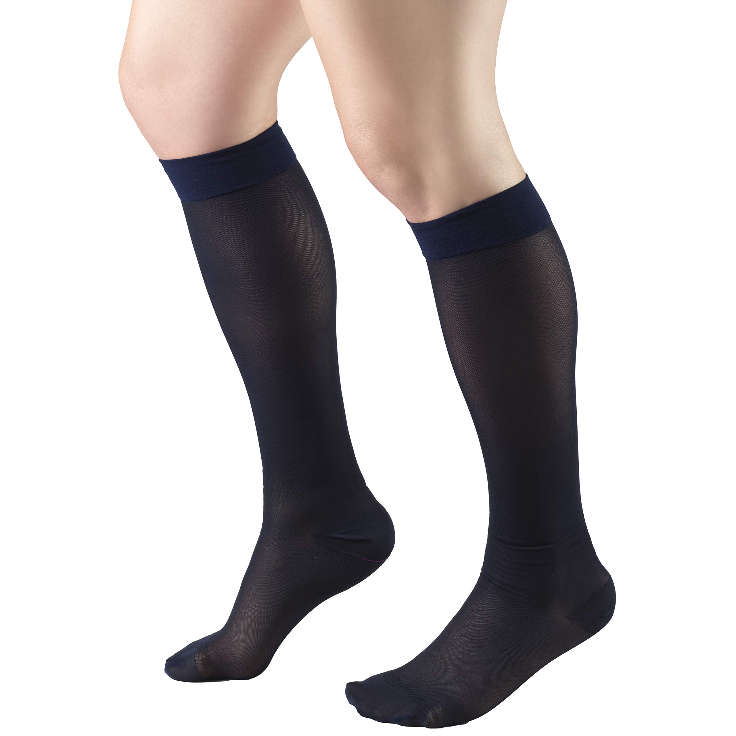 Truform Sheer Compression Stockings 15-20 mmHg - Women's Knee High Support Socks 20 Denier Navy Small - Perfect for Travel, Work & Varicose Vein Relief