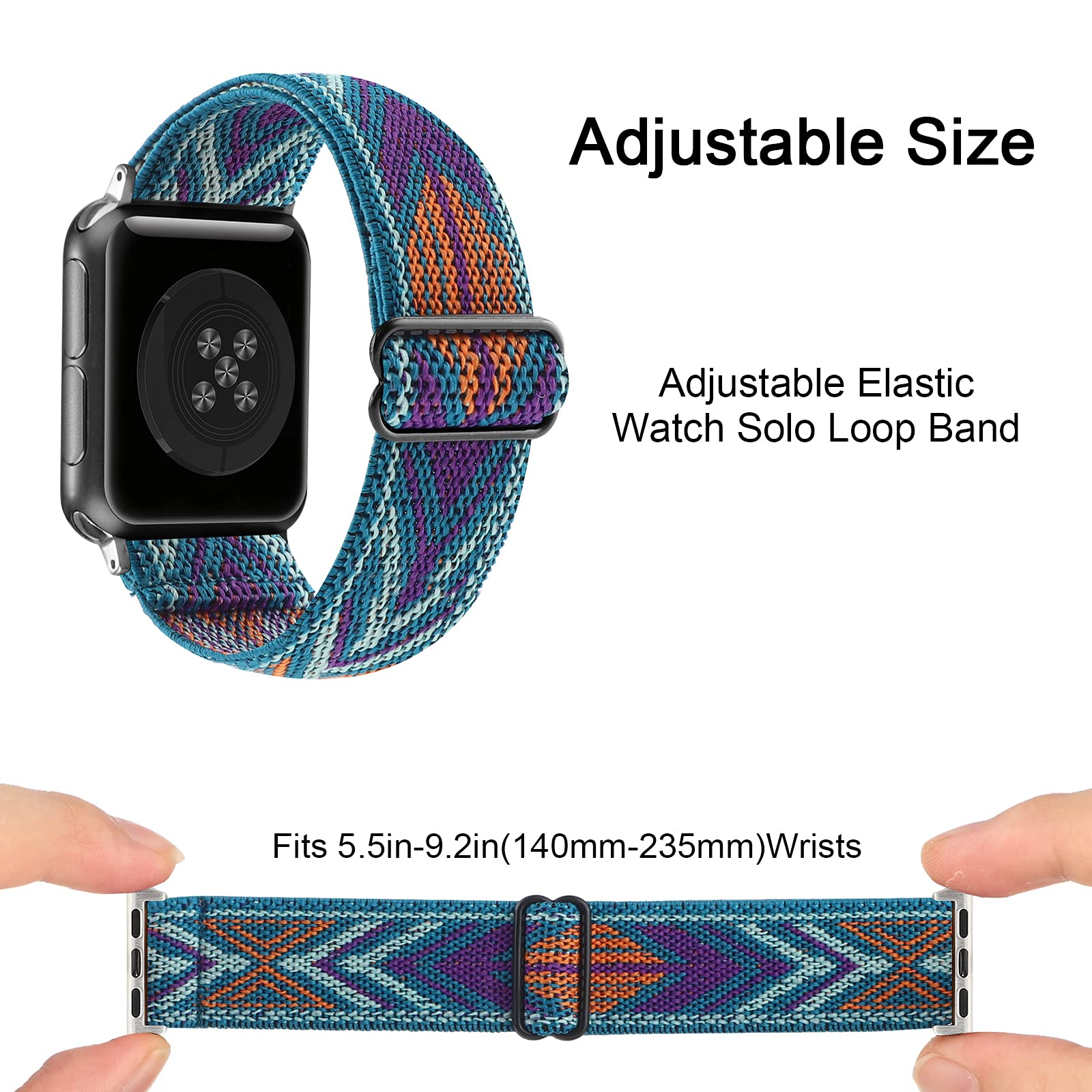 Adjustable Stretchy Nylon Solo Loop Band for Apple Watch 38mm 40mm 41mm 42mm 44mm 45mm - Compatible with iWatch Series SE/7/6/5/4/3/2/1 - Soft Elastic Sport Strap for Workout, Running & Everyday Wear