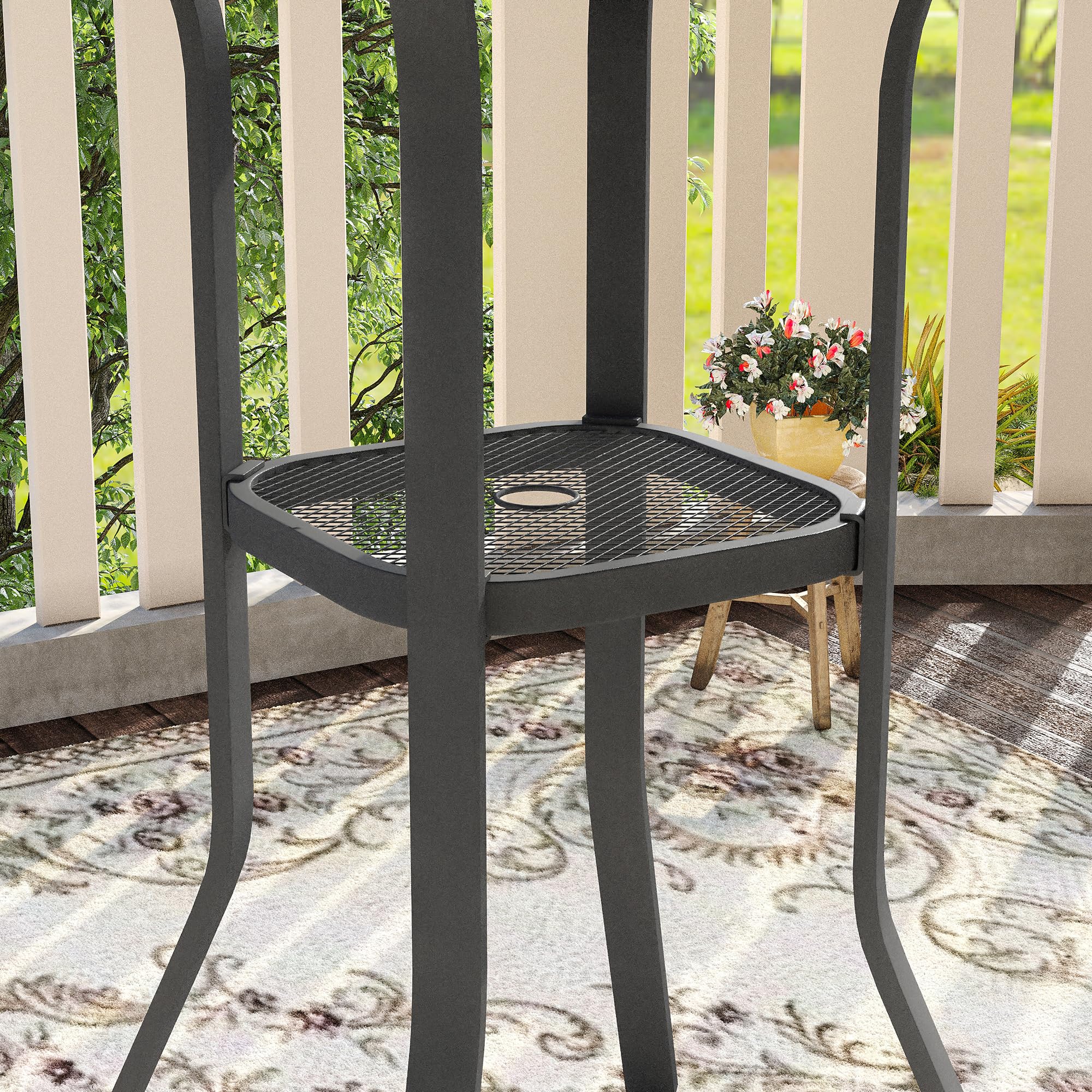 VICLLAX 35.5 Inch Round Outdoor Bar Table - Adjustable Height Patio Table with Umbrella Hole for Balcony, Deck, Garden - Weather-Resistant Black Metal Bistro Table for Outdoor Dining & Entertaining
