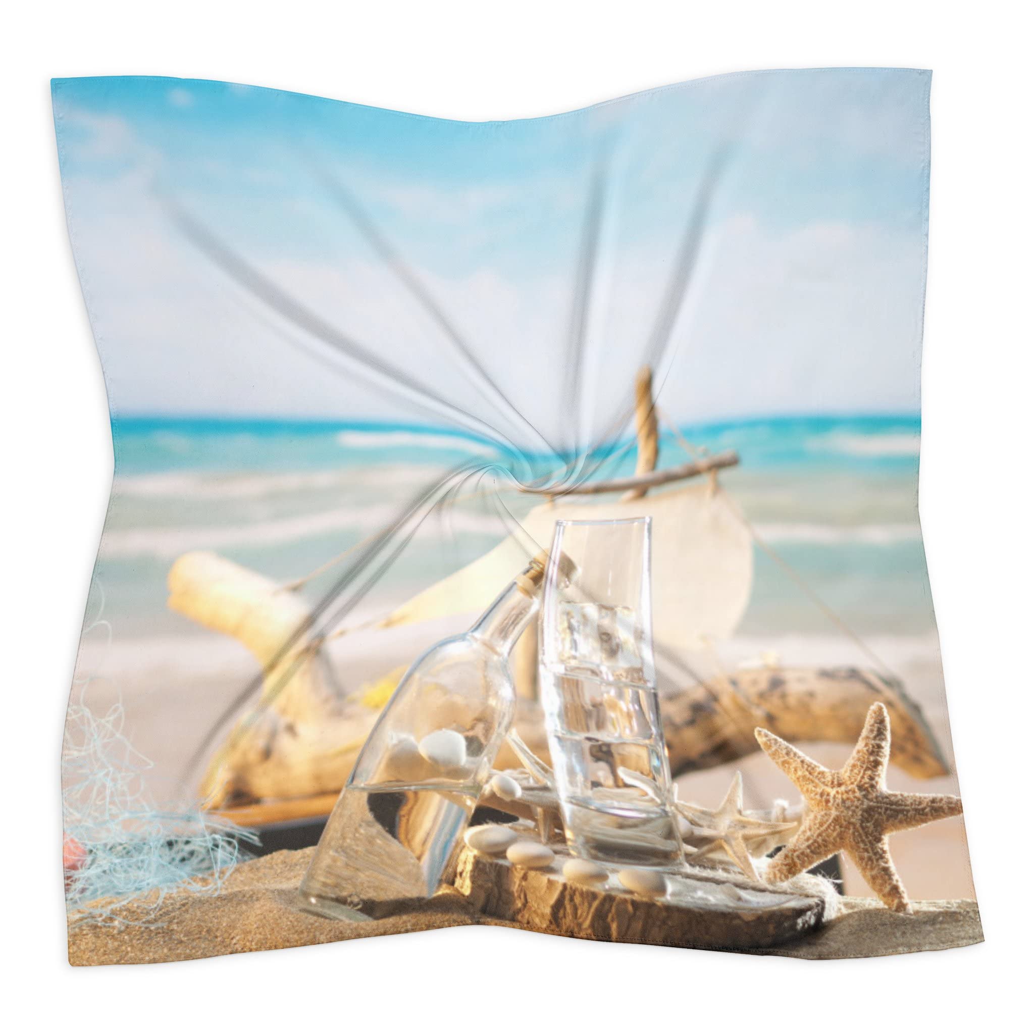 Elegant Sea & Sand Beach Silk Scarves for Women - Lightweight Square Scarf, Fashionable Wrap & Hair Accessory for Summer Vacations, Beach Outings & Boho Style