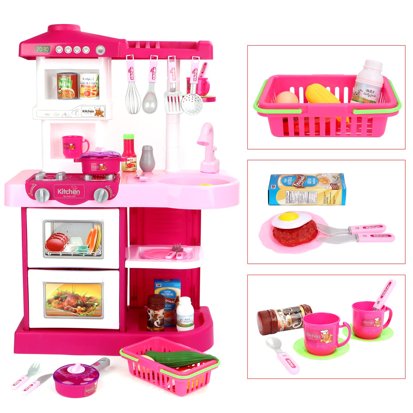 deAO Kids Cooking Toy Set with Multiple Accessories - Pretend Play Kitchen Toy for Girls & Boys (Pink) - Perfect for Role Play, Birthday Gifts & Early Learning Development