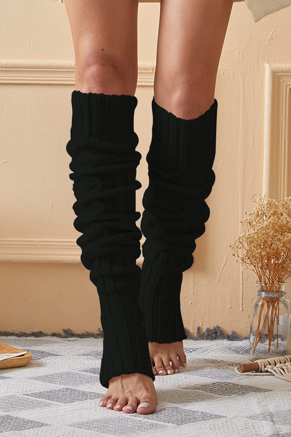 SherryDC Women's Cable Knit Thigh High Leg Warmers - Over Knee Footless Boot Socks for Winter Fashion, Dance, Yoga & Outdoor Activities