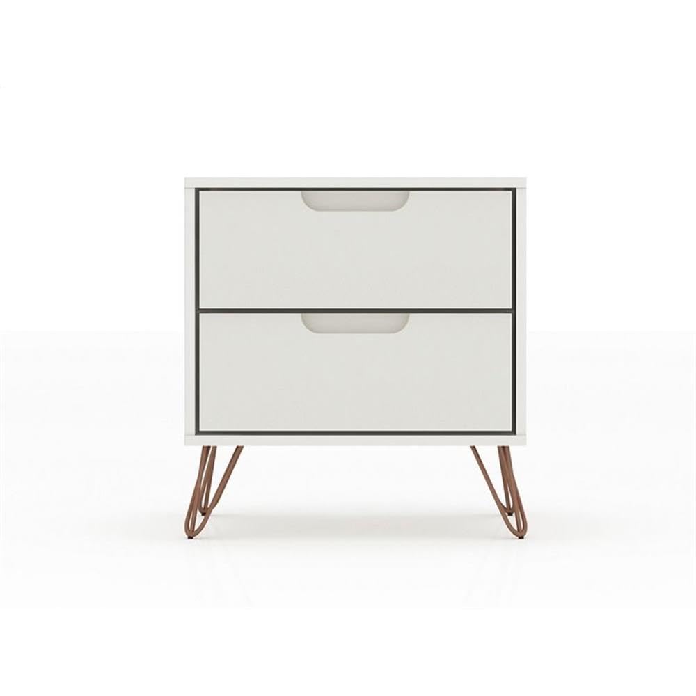 2-Drawer Modern Wood Nightstand Set of 2 - Off White Finish Bedside Table for Bedroom, Living Room & Guest Room Storage