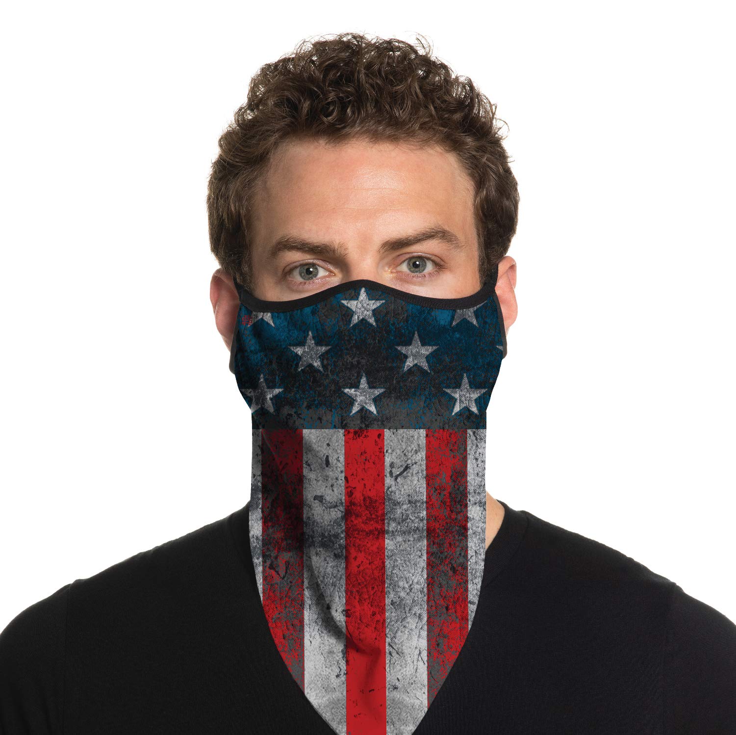 USA Flag Design Bandana Face Mask - Extra Large to 2XL, Washable & Reusable with Comfortable Ear Loops | Made in USA | Perfect for Outdoor Activities, Concerts, Sports Events and Patriotic Celebrations