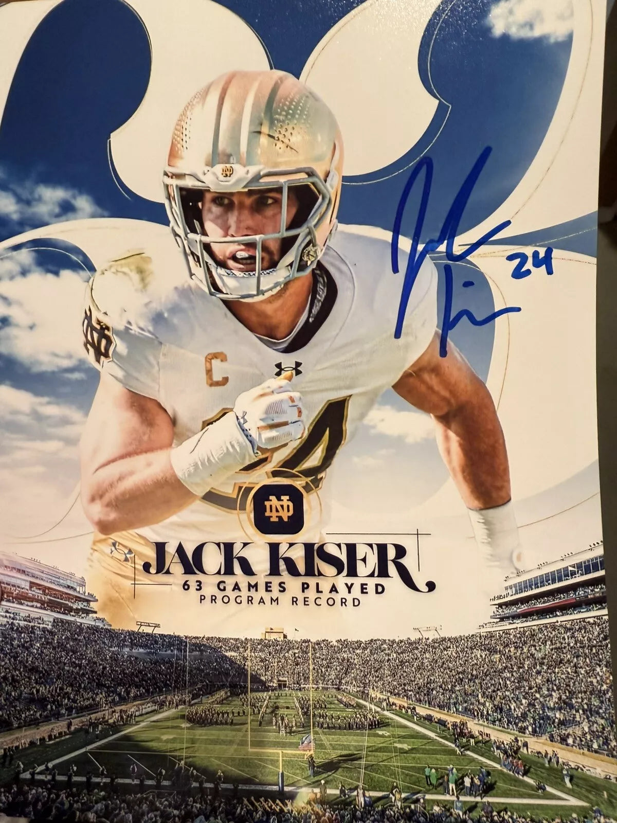 Jack Kiser Autographed Notre Dame Fighting Irish 8x10 Photo with JSA COA - Most Games Played Record - Perfect for College Football Memorabilia Collections and Sports Fan Gifts