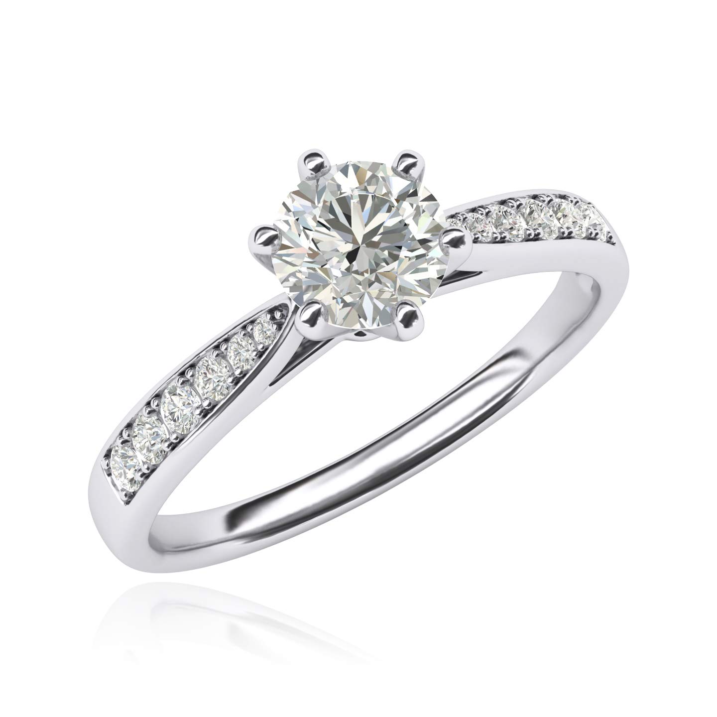 14K White Gold 1.0 CT Simulated Diamond Engagement Ring - Classic 6-Prong Setting with Graduated Side Stones, Promise Bridal Ring for Women - Perfect for Proposals, Anniversaries & Wedding Ceremonies