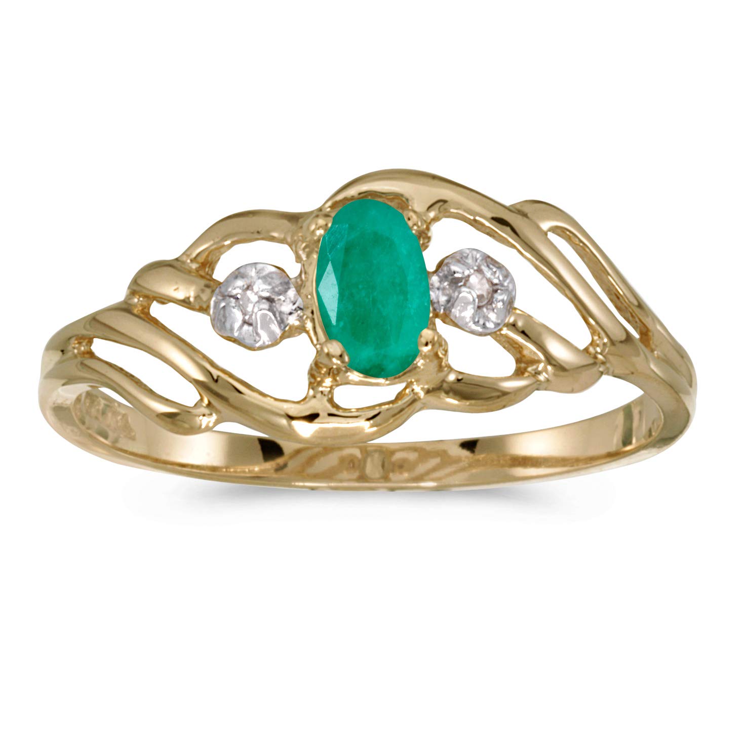 10K Yellow Gold Oval Emerald and Diamond Ring for Women - Elegant Vintage Style Engagement & Wedding Jewelry Gift for Her - Perfect for Anniversaries, Proposals, and Special Occasions