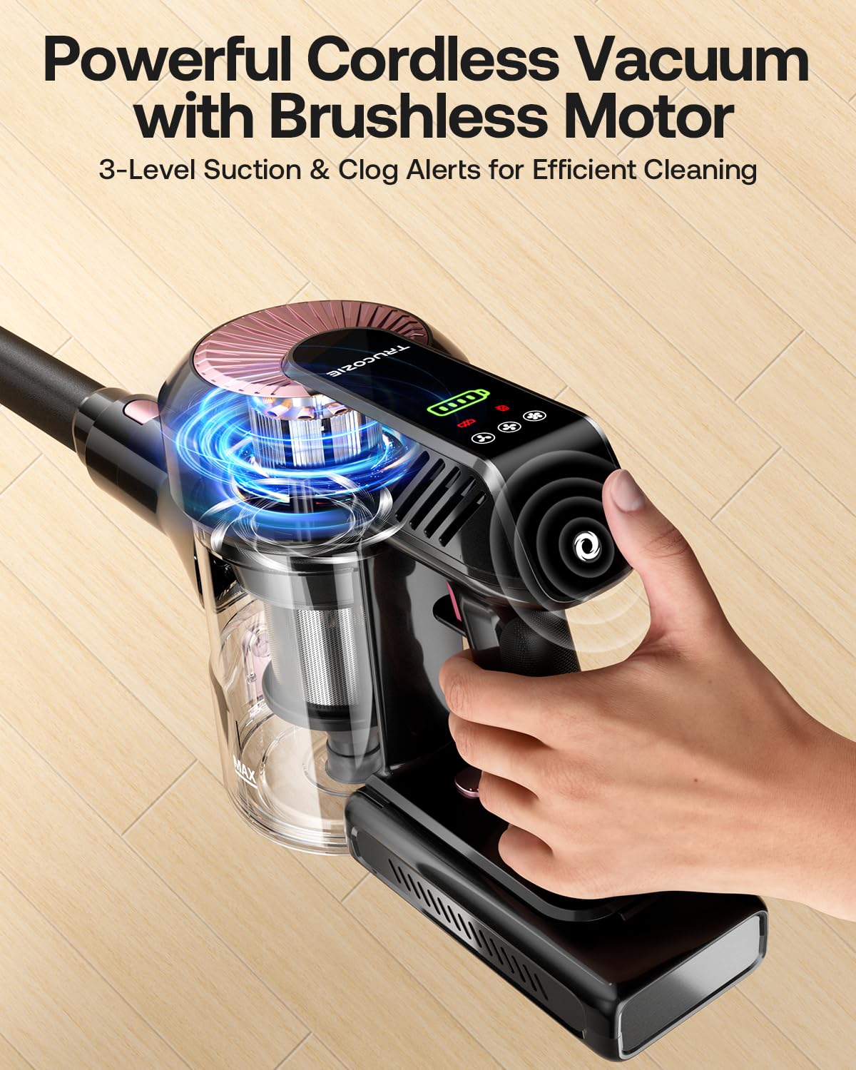 Powerful 40KPA Cordless Vacuum Cleaner - 8-in-1 Lightweight Stick Vacuum with 45 Mins Runtime | Strong Suction for Carpets, Hardwood Floors & Pet Hair | Anti-Tangle Wireless Vacuum for Home & Car Cleaning (Black) - Perfect for Quick Cleanups & Pet Owners