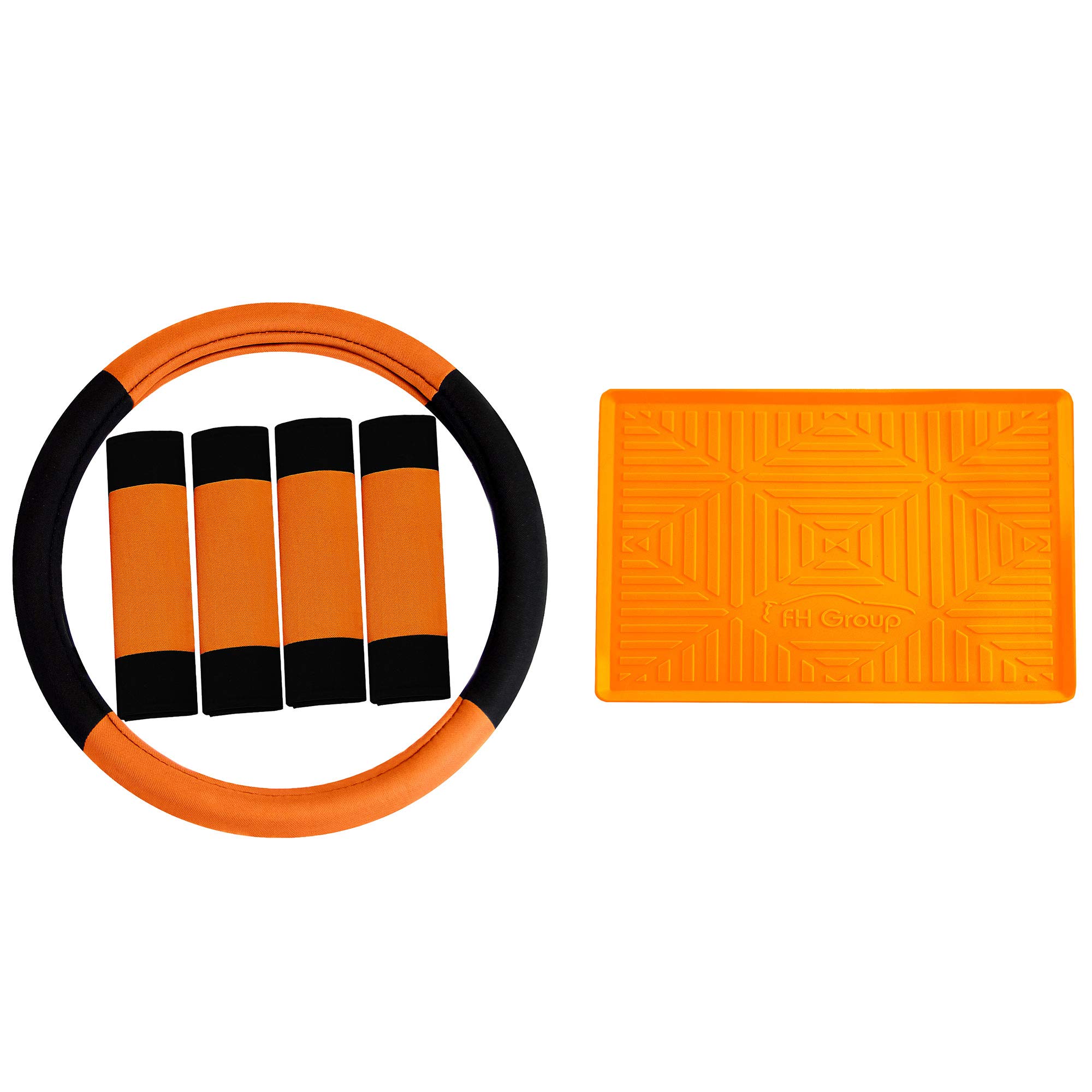 TLH Anti-Slip Steering Wheel Cover & Seat Belt Pads - Orange for Safe Driving