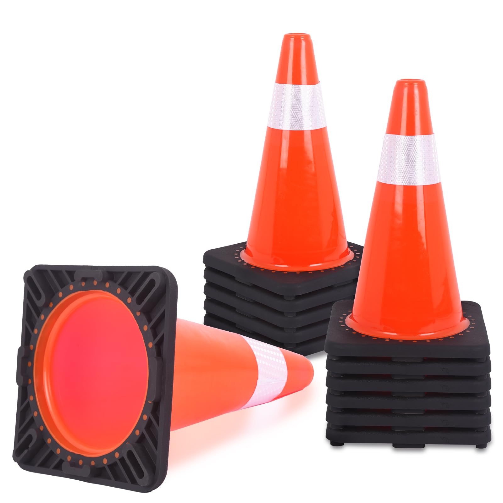 12 Pack 18-Inch Traffic Cones with Weighted Base & Reflective Collar - Durable PVC Safety Cones for Parking Lots, Road Safety, Sports Training, Driving Practice & Construction Sites | Ideal for Traffic Control, Event Marking & Hazard Warning