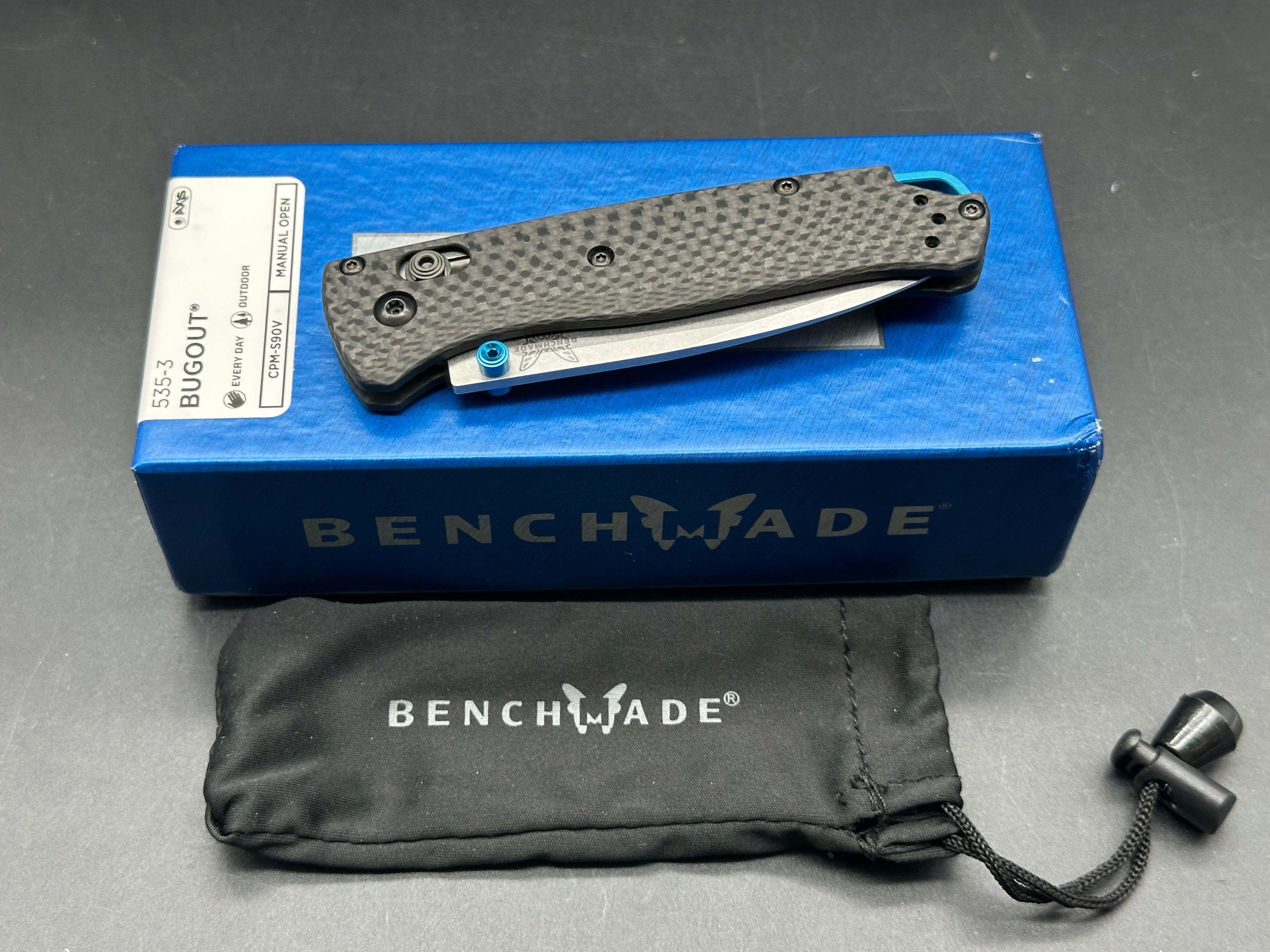 Benchmade 535-3 Bugout Folding Knife - CPM S90V Steel Blade & Carbon Fiber Handle - EDC, Outdoor, Camping, Hiking Gear