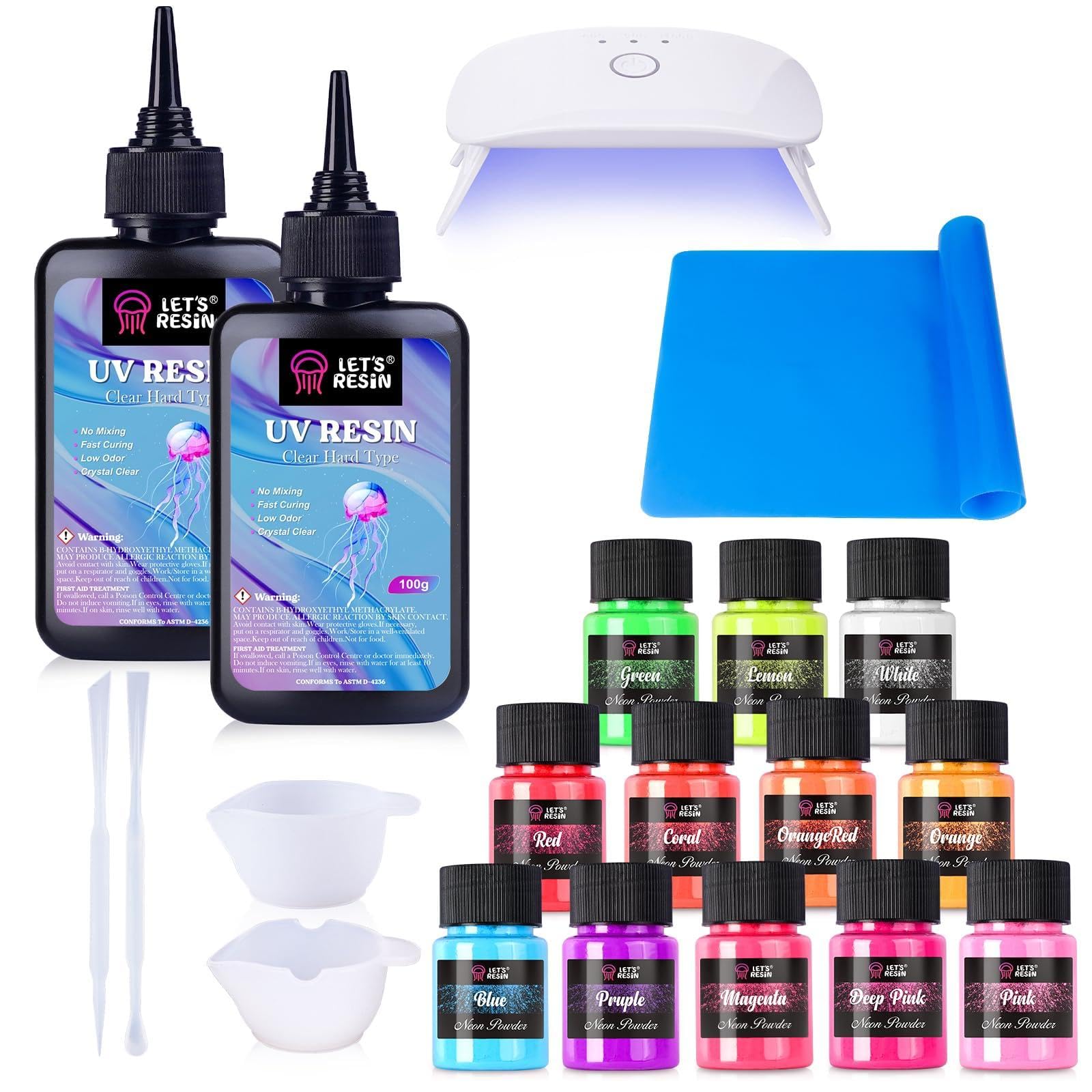 UV Resin Kit with UV Light & Neon Pigment Powder - Complete DIY Jewelry Making Set for Epoxy Resin Crafts, Pendants, Keychains - Perfect for Beginners & Artists