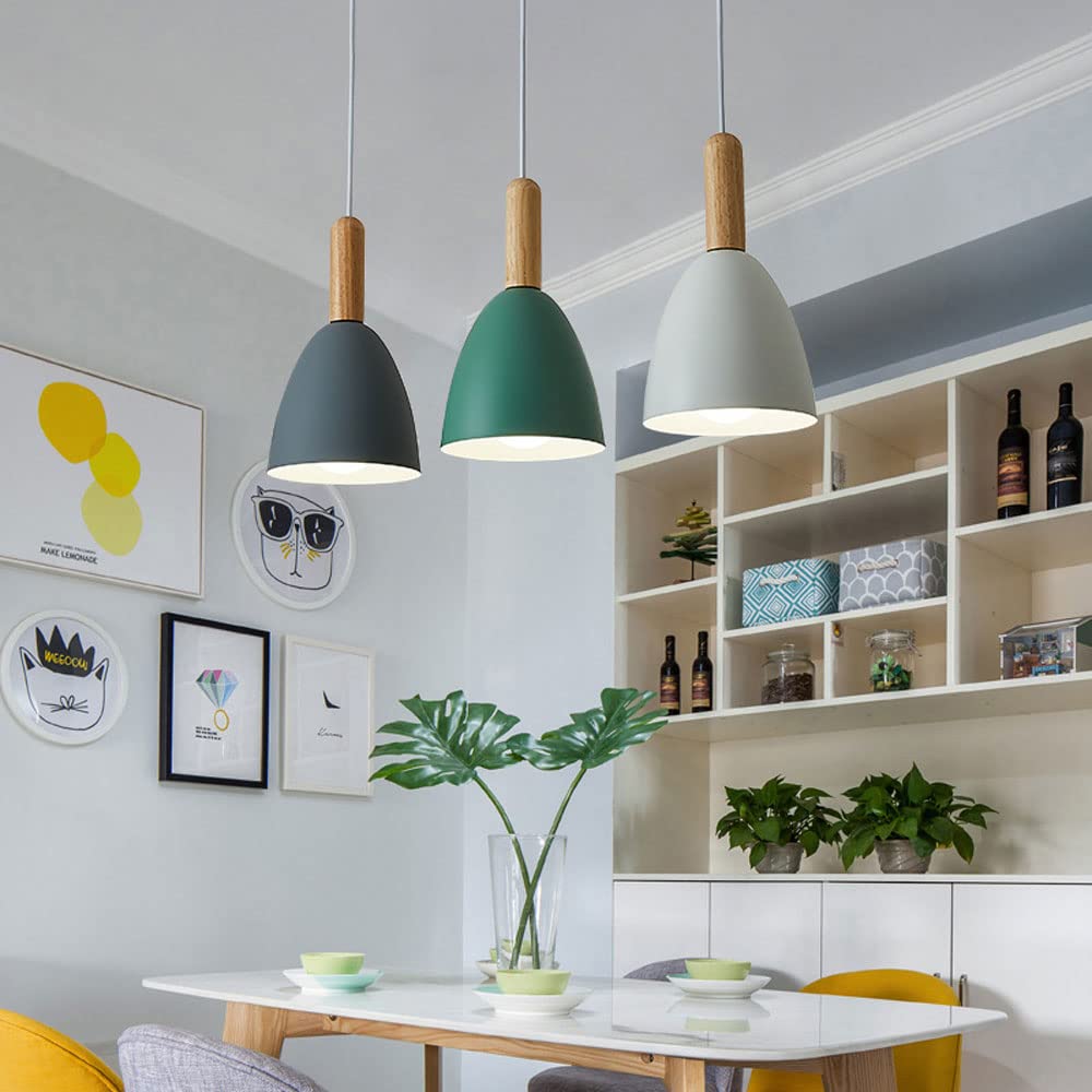 Modern 3-Light Nordic Wooden Pendant Chandelier - Adjustable Hanging Light Fixture with Metal Accents for Kitchen Island, Dining Room & Living Room Ceiling Mount | Perfect for Farmhouse, Scandinavian & Industrial Home Decor