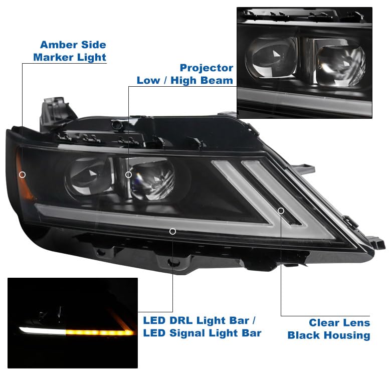 LED DRL Switchback Signal Black Projector Headlights for 2015-2020 Chevy Impala - High Performance Auto Lighting for Night Driving & Enhanced Visibility