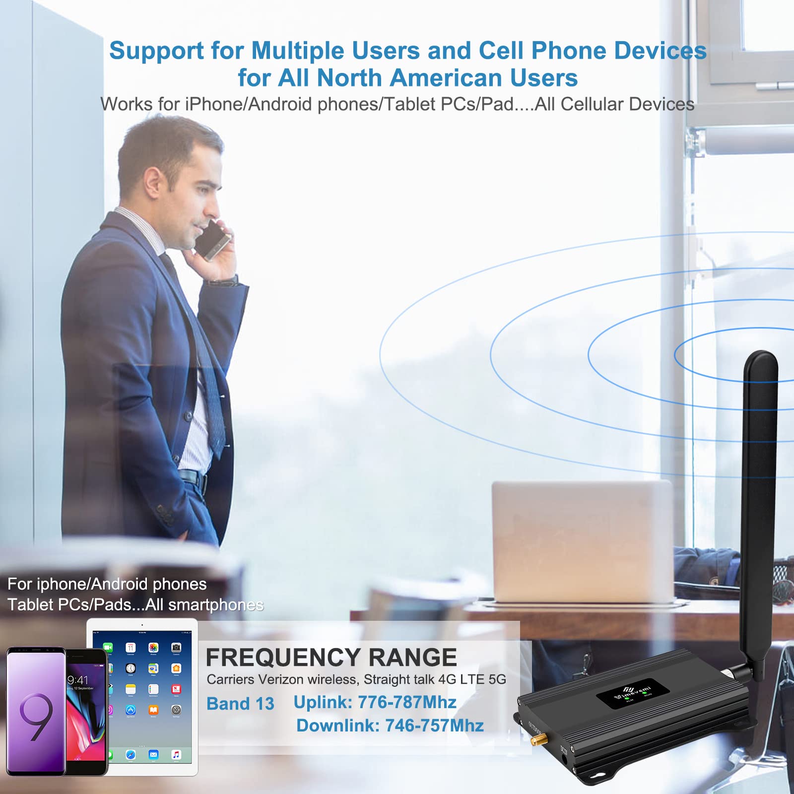 Verizon 5G/4G LTE Cell Phone Signal Booster - Home & Office Signal Amplifier with Band 13 Support | Improve Weak Reception for Streaming, Gaming & Business Calls